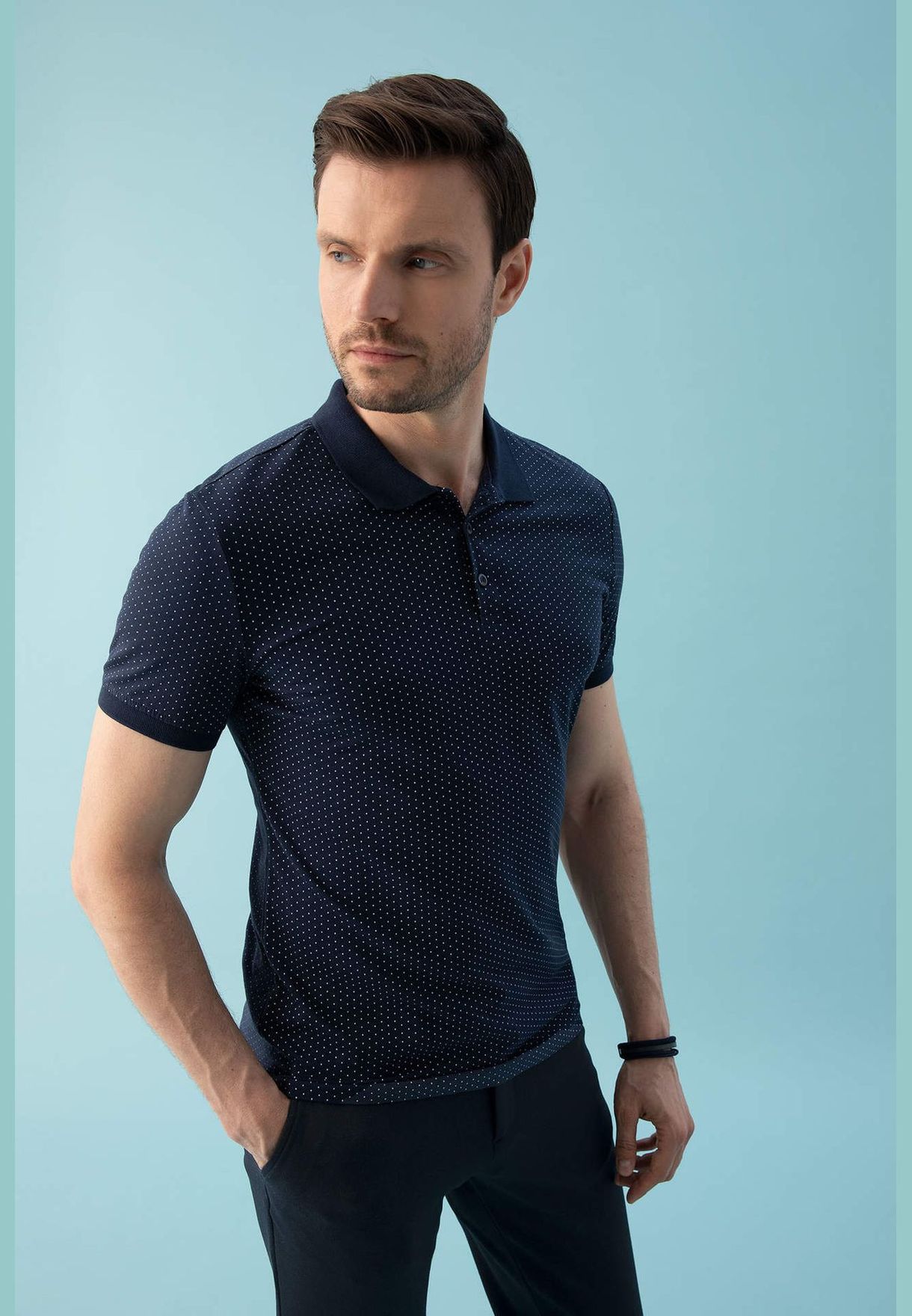 Slim Fit Patterned Short Sleeve Polo Shirt
