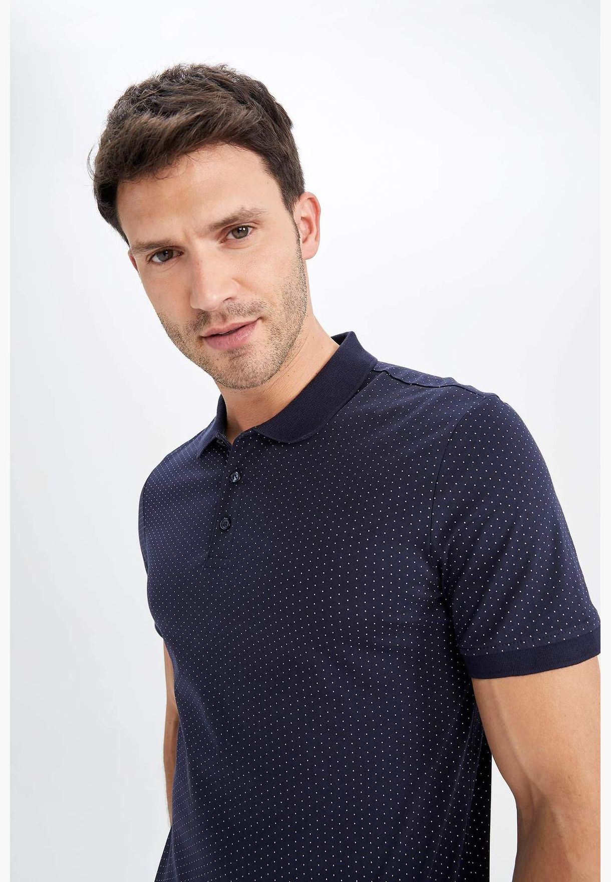 Slim Fit Patterned Short Sleeve Polo Shirt
