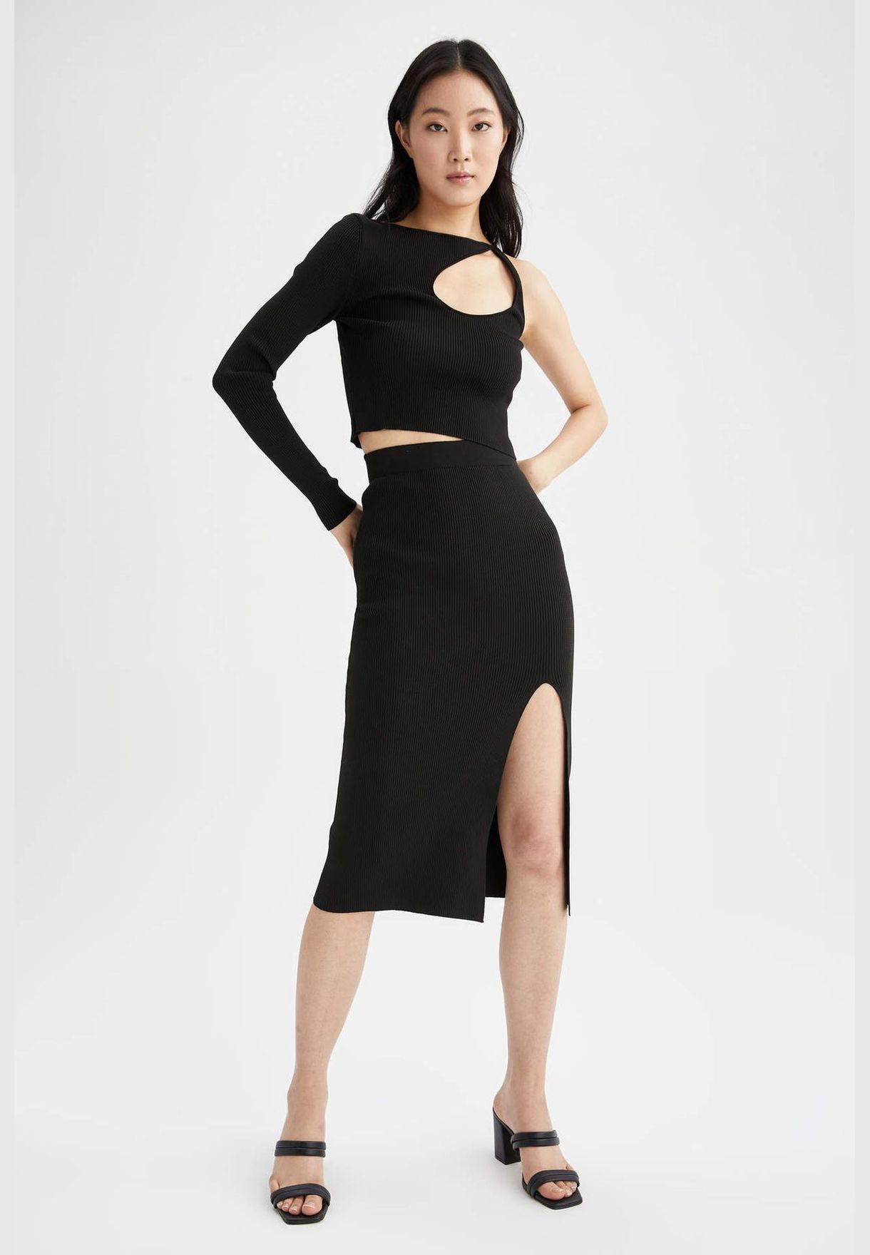 Fitted Long Sleeve One Arm Crop Jumper