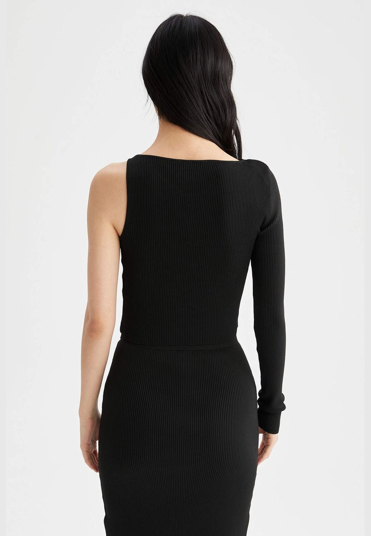 Fitted Long Sleeve One Arm Crop Jumper