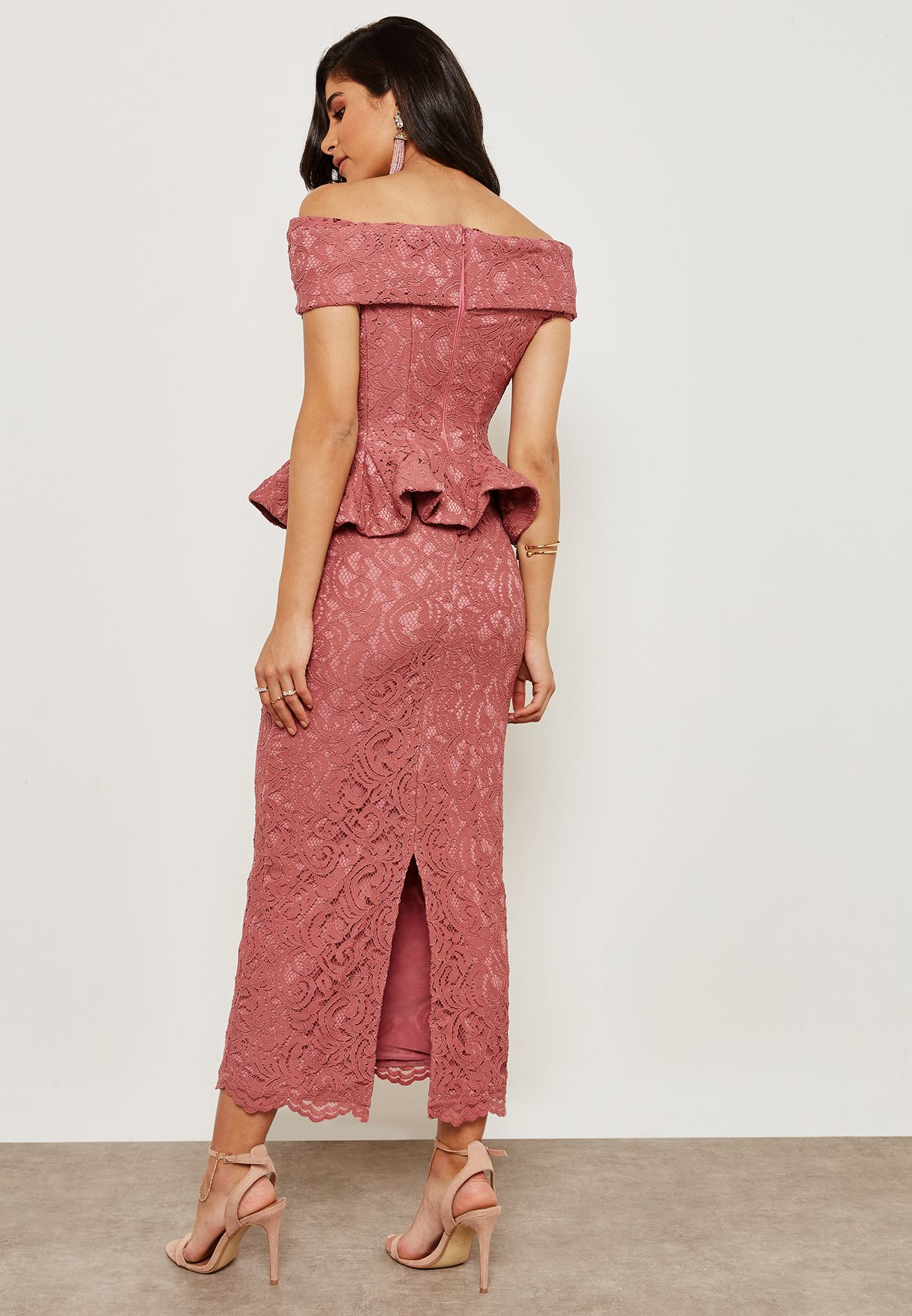 bardot lace peplum dress