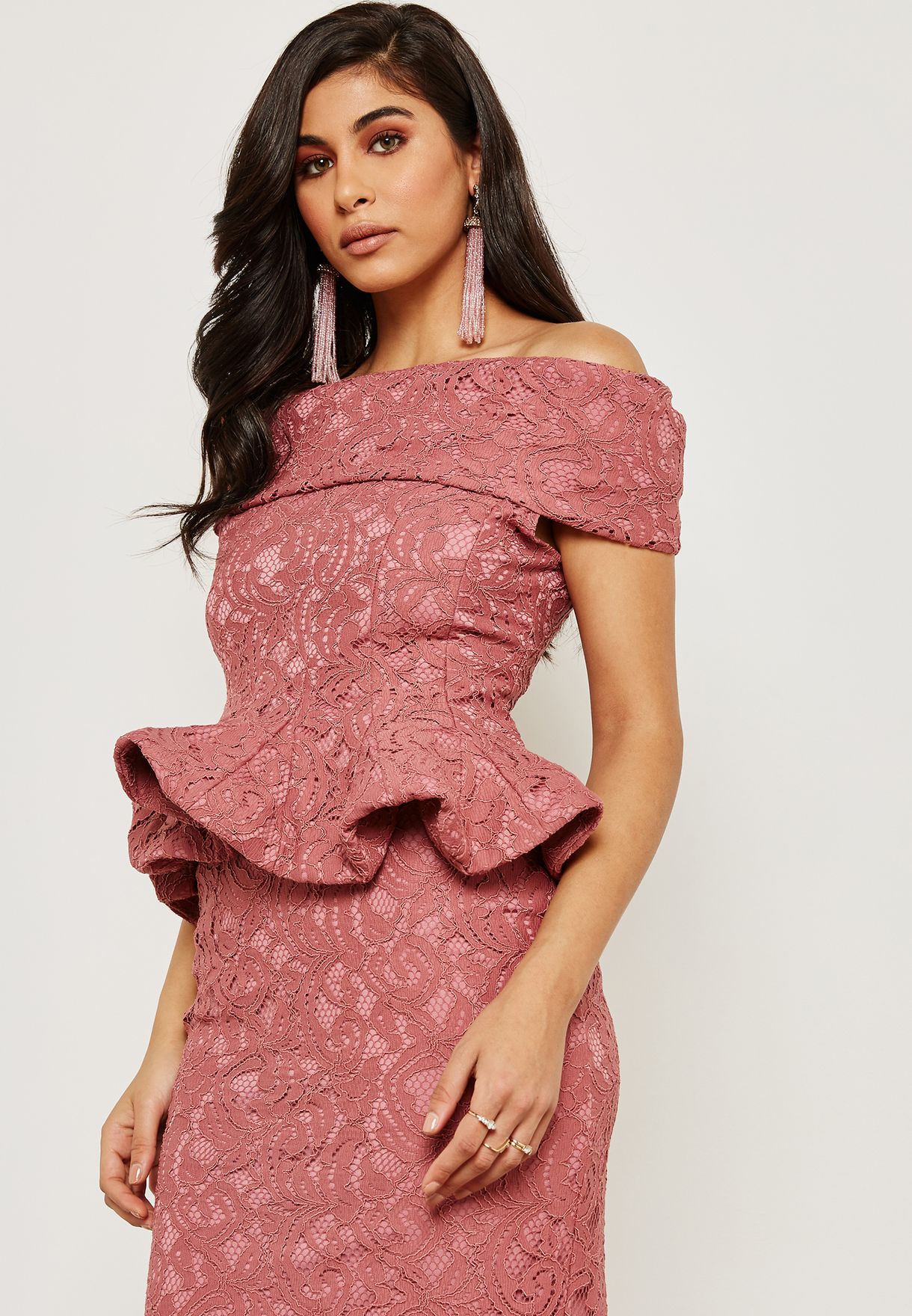 bardot lace peplum dress