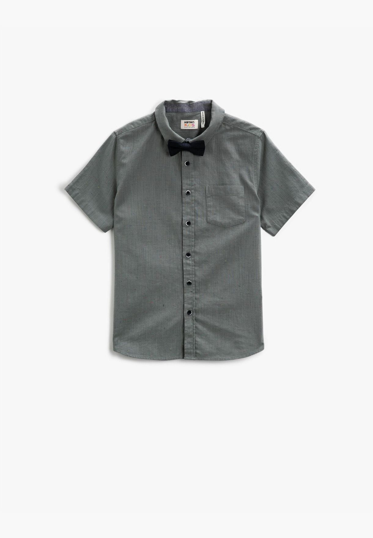 Short Sleeve Shirt Classic Collar Cotton Bowtie