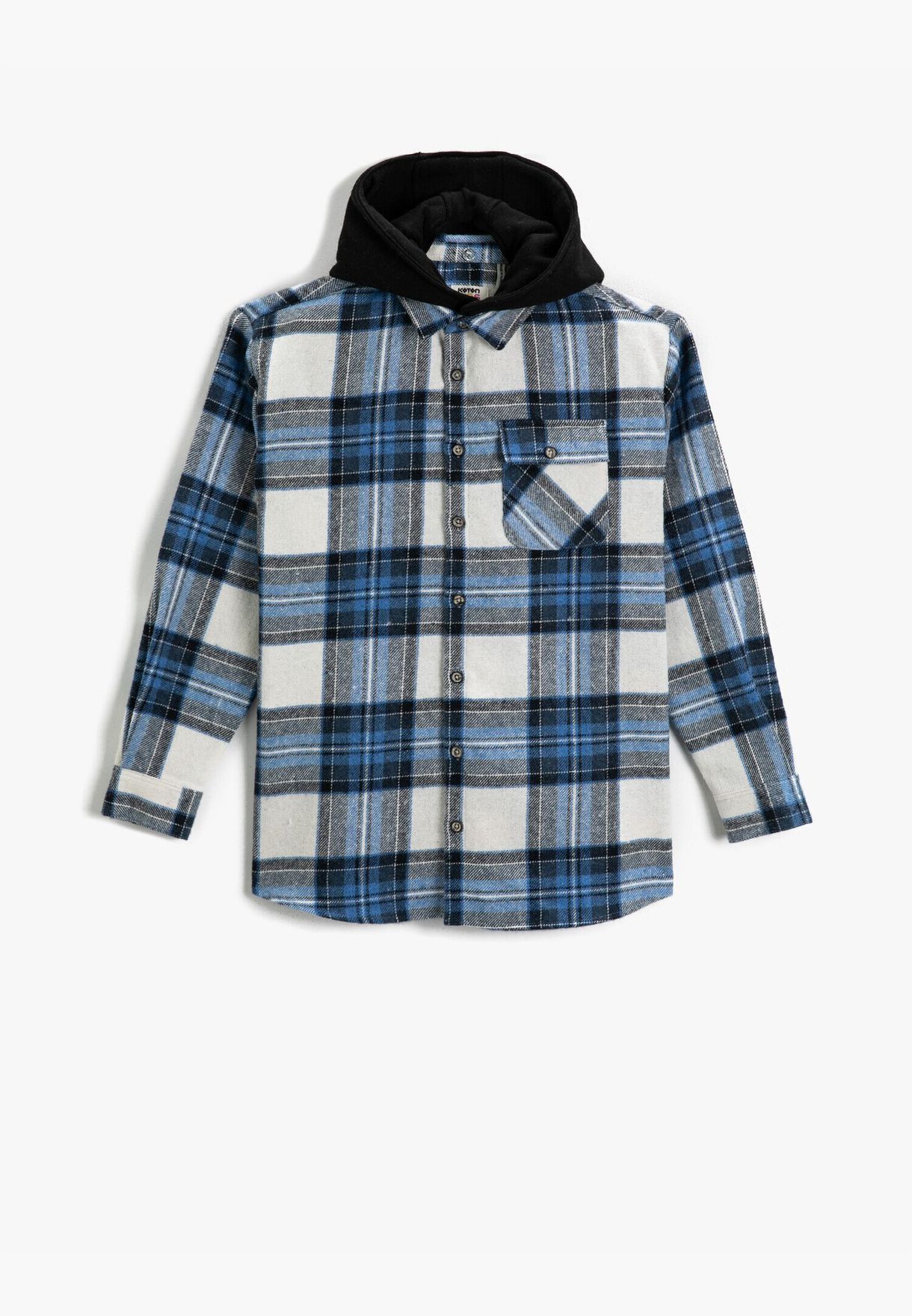 Checked Hooded Flannel Shirt Long Sleeve Pocket