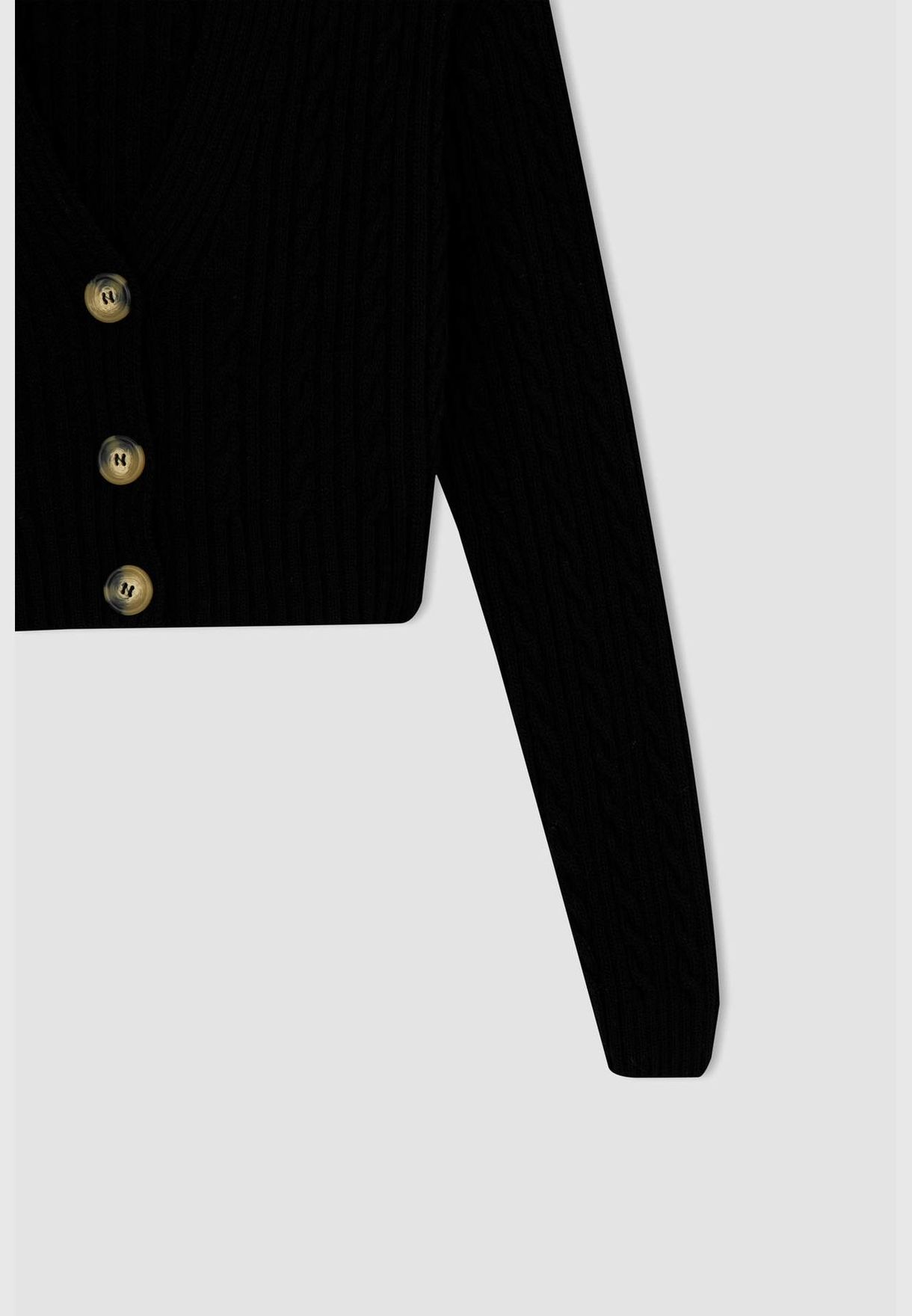 V-Neck Long Sleeve Buttoned Cardigan