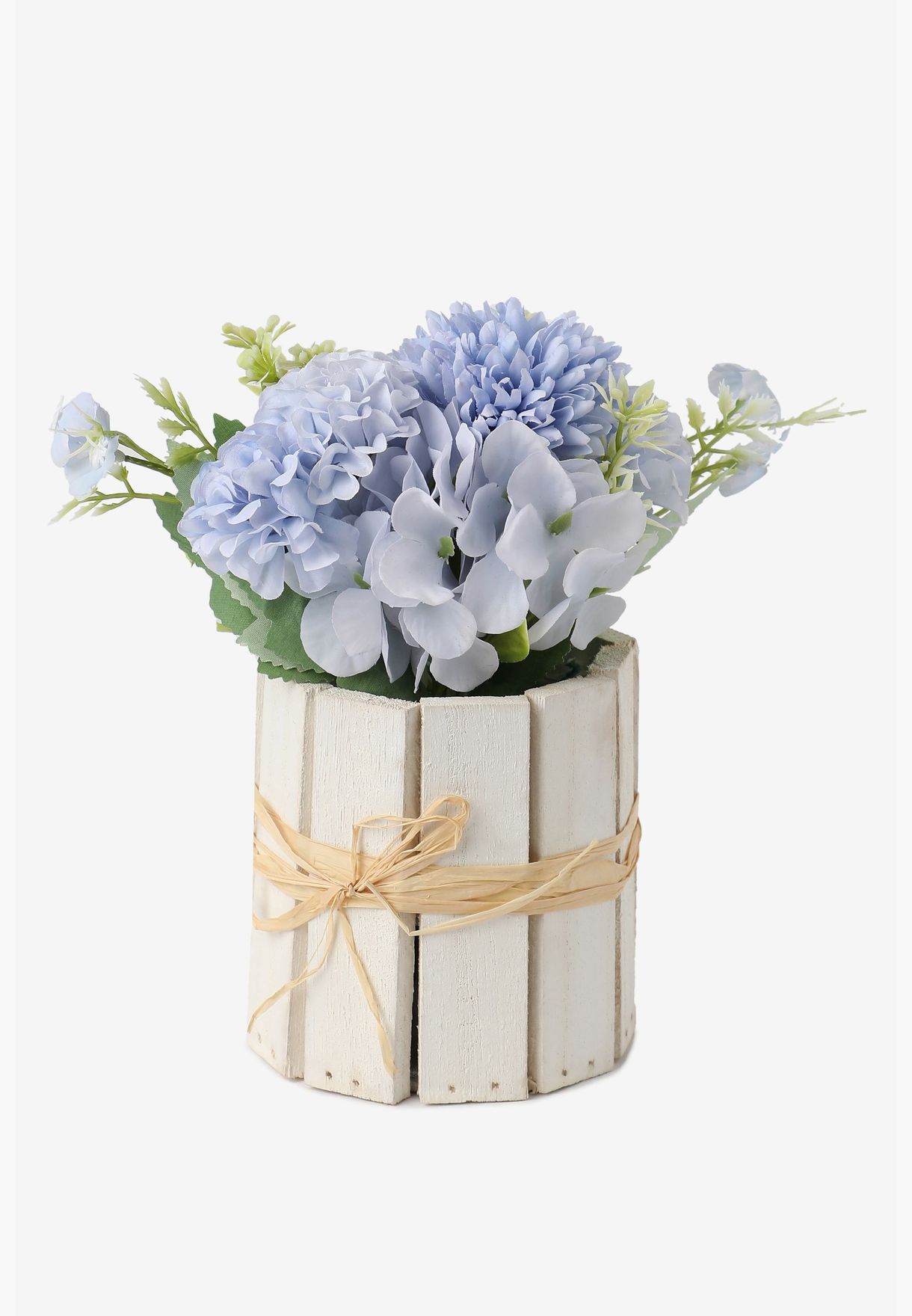 Artificial Flower Bouquet In Wooden Crate Pot For Home Decor Indoor & Outdoor 