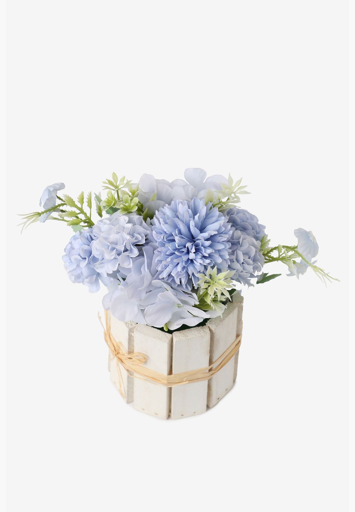 Artificial Flower Bouquet In Wooden Crate Pot For Home Decor Indoor & Outdoor