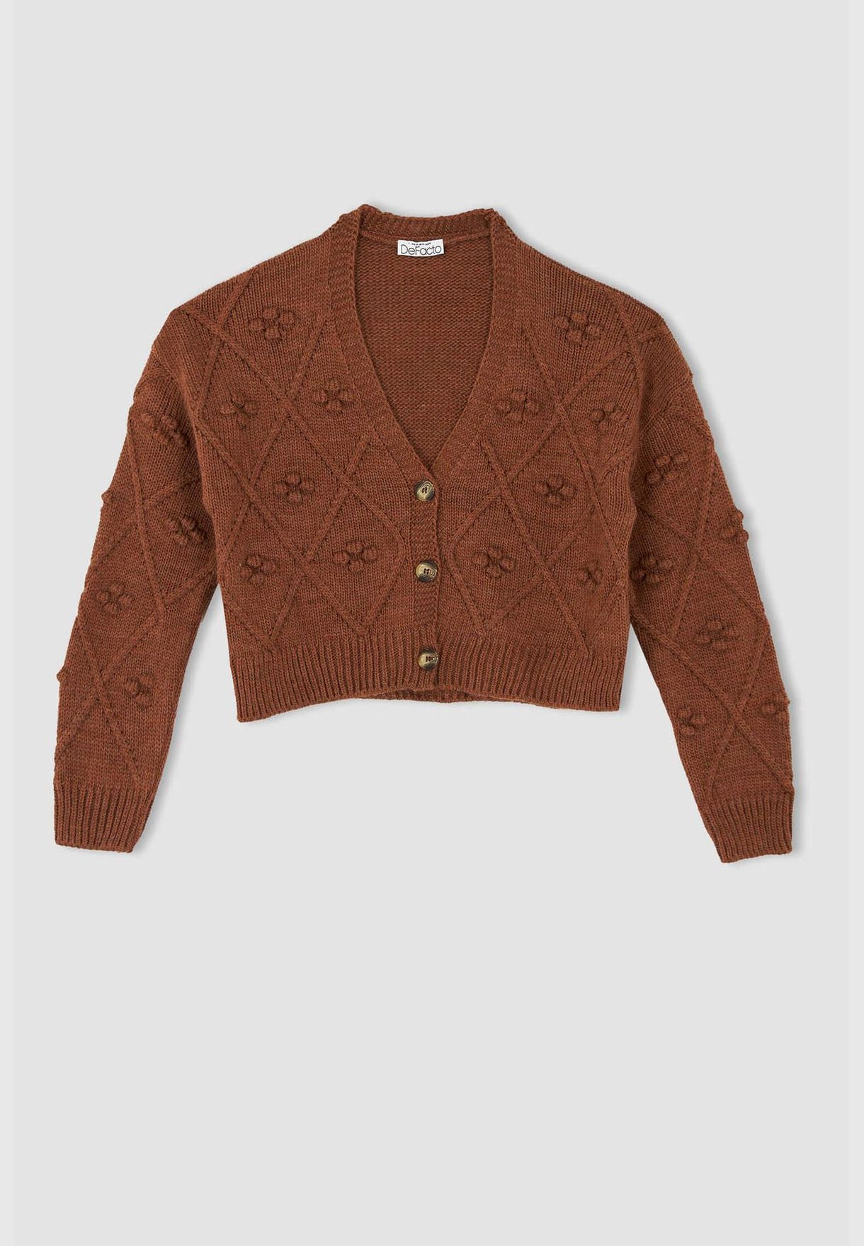 Patterened Button Up Crop Knit Cardigan