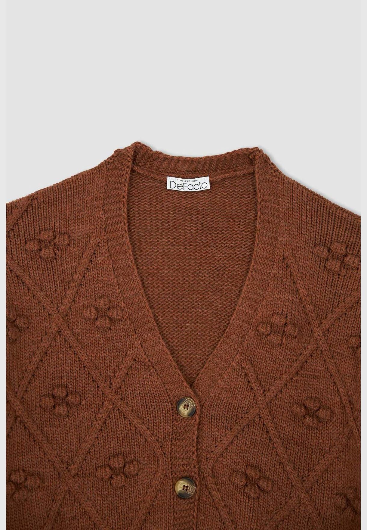 Patterened Button Up Crop Knit Cardigan