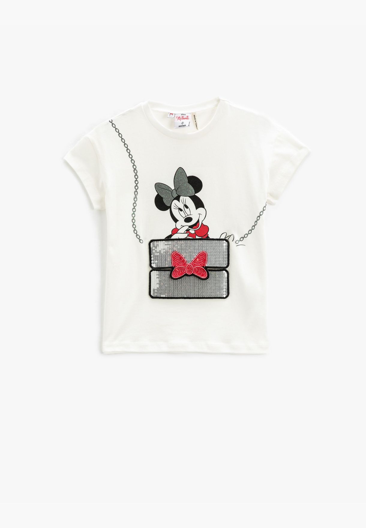 Minnie Mouse T-Shirt Printed Licenced Sequined Short Sleeve Crew Neck