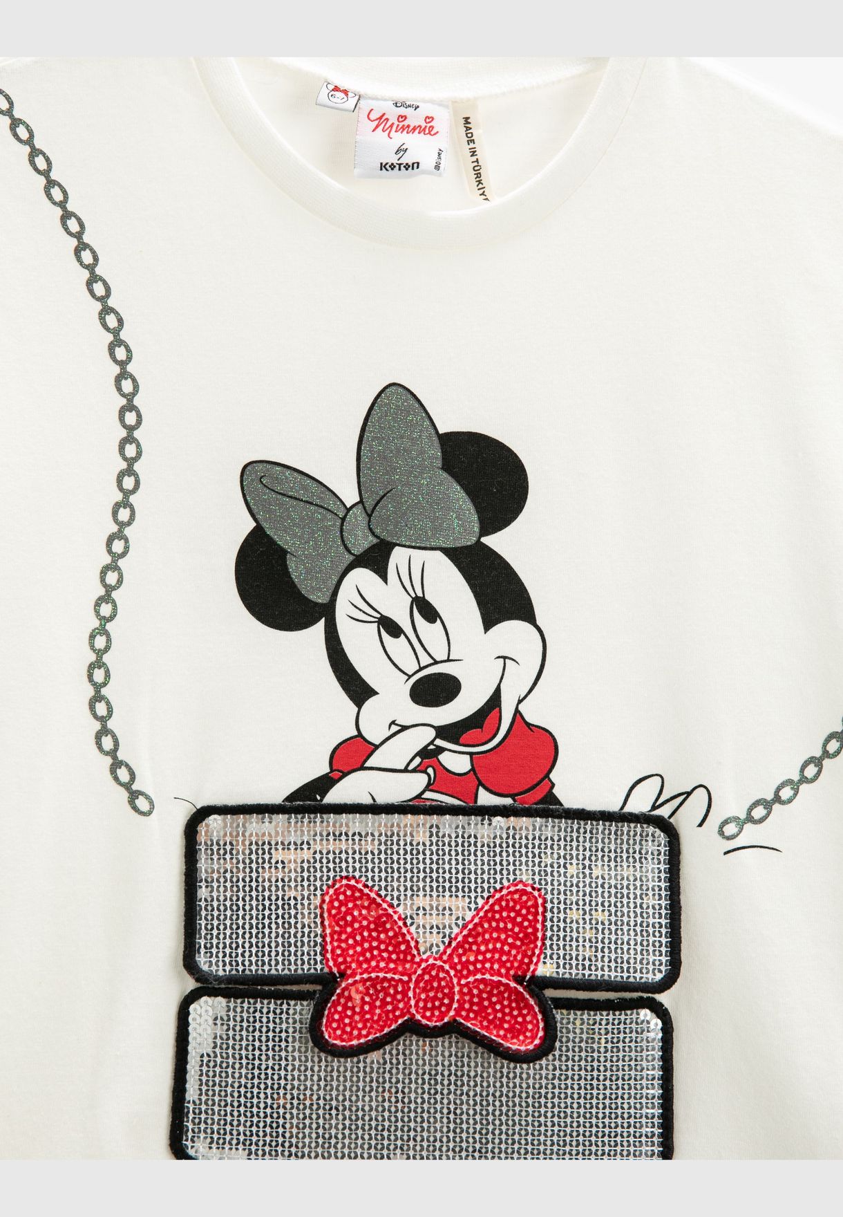 Minnie Mouse T-Shirt Printed Licenced Sequined Short Sleeve Crew Neck