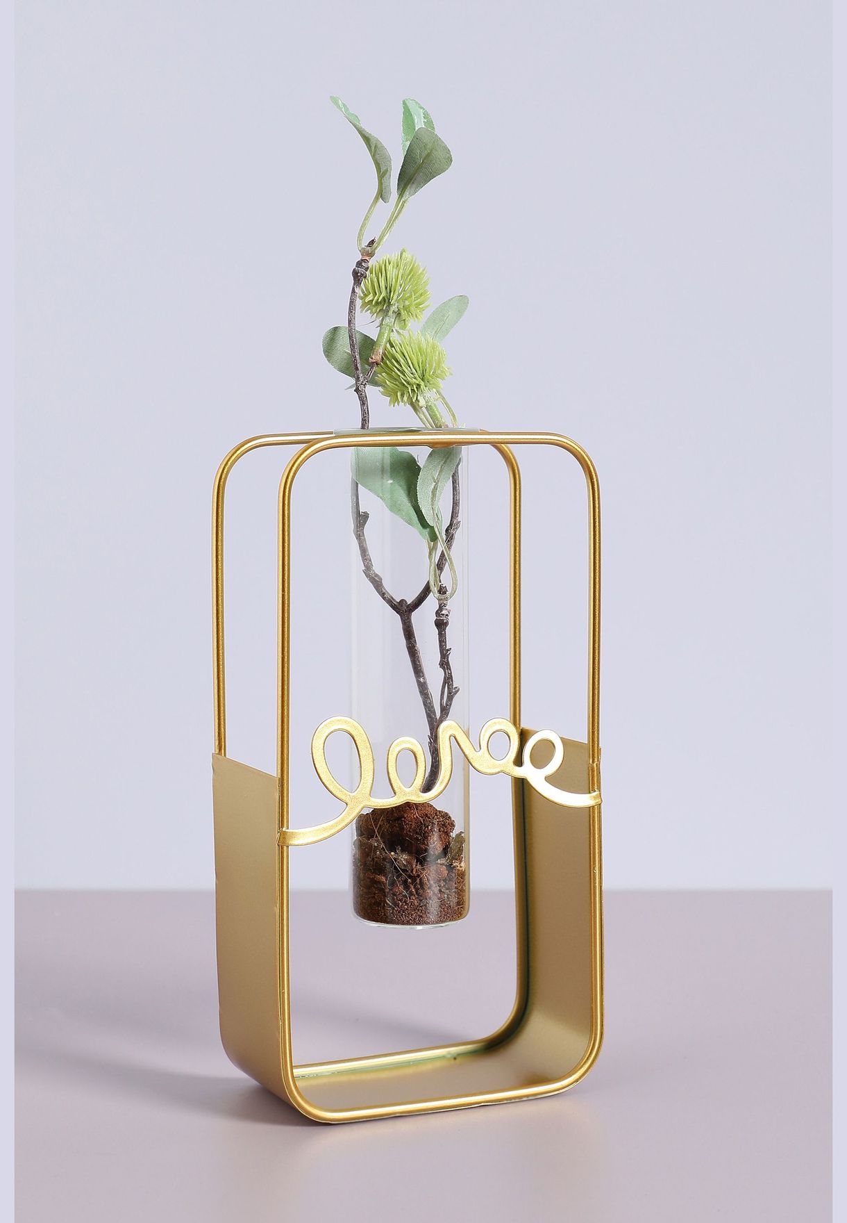 Sqaure Shaped Modern Glass Test Tube Metal Flower Vase For Home Decor