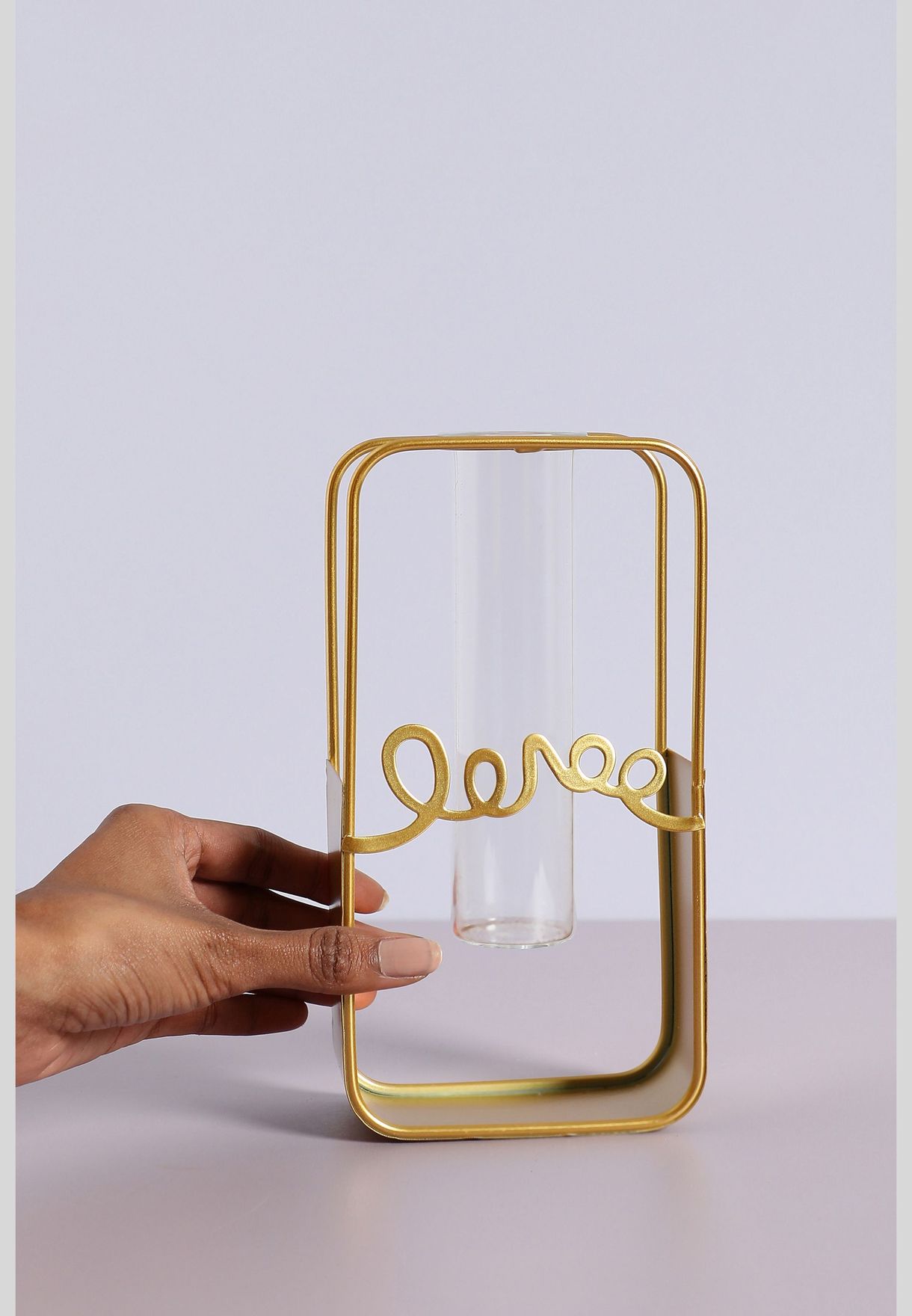 Sqaure Shaped Modern Glass Test Tube Metal Flower Vase For Home Decor 