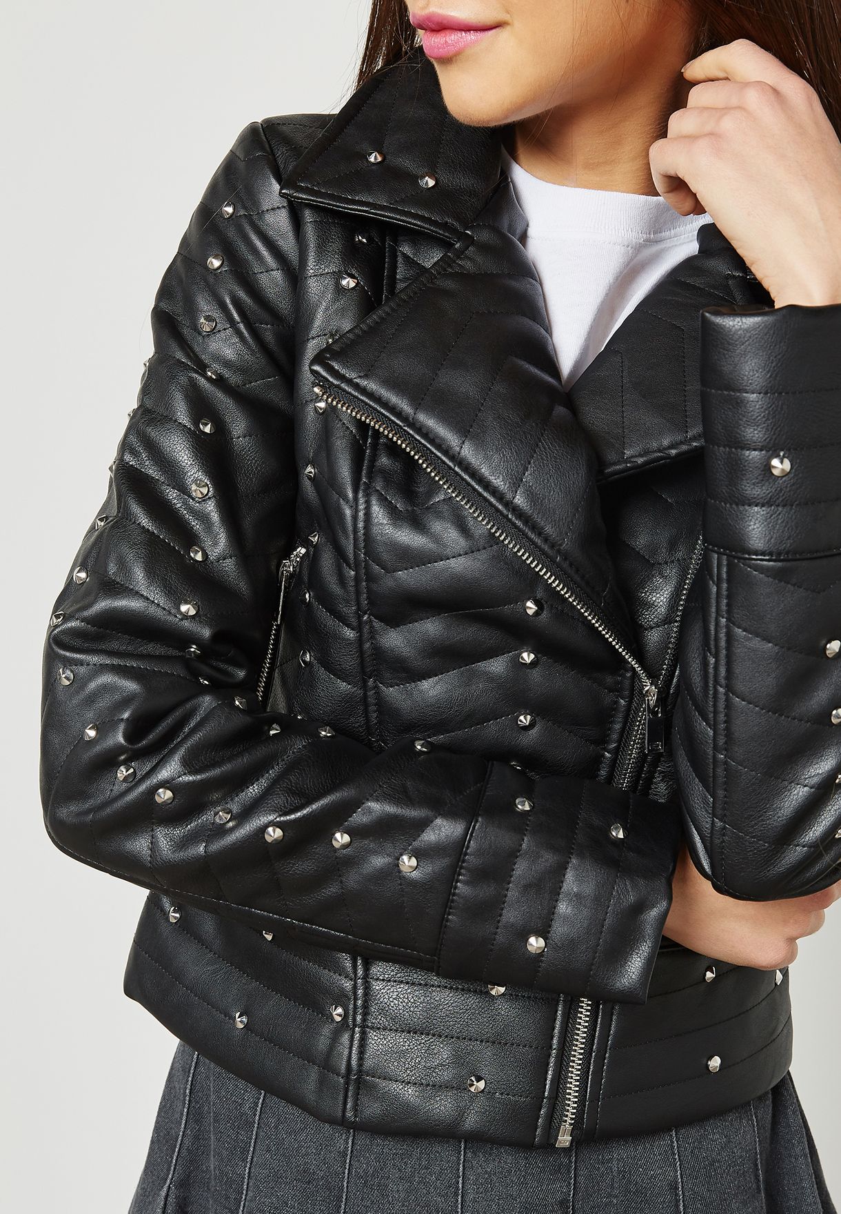 quilted studded leather jacket