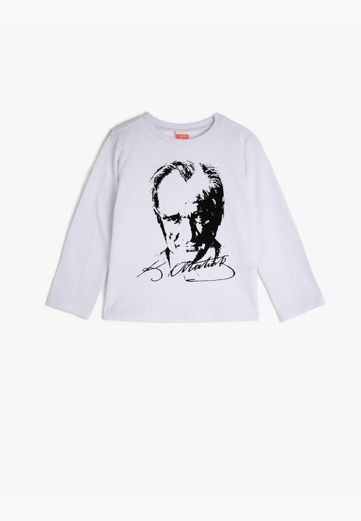 Cotton Atatürk Printed Crew Neck Long Sleeve T-Shirt
