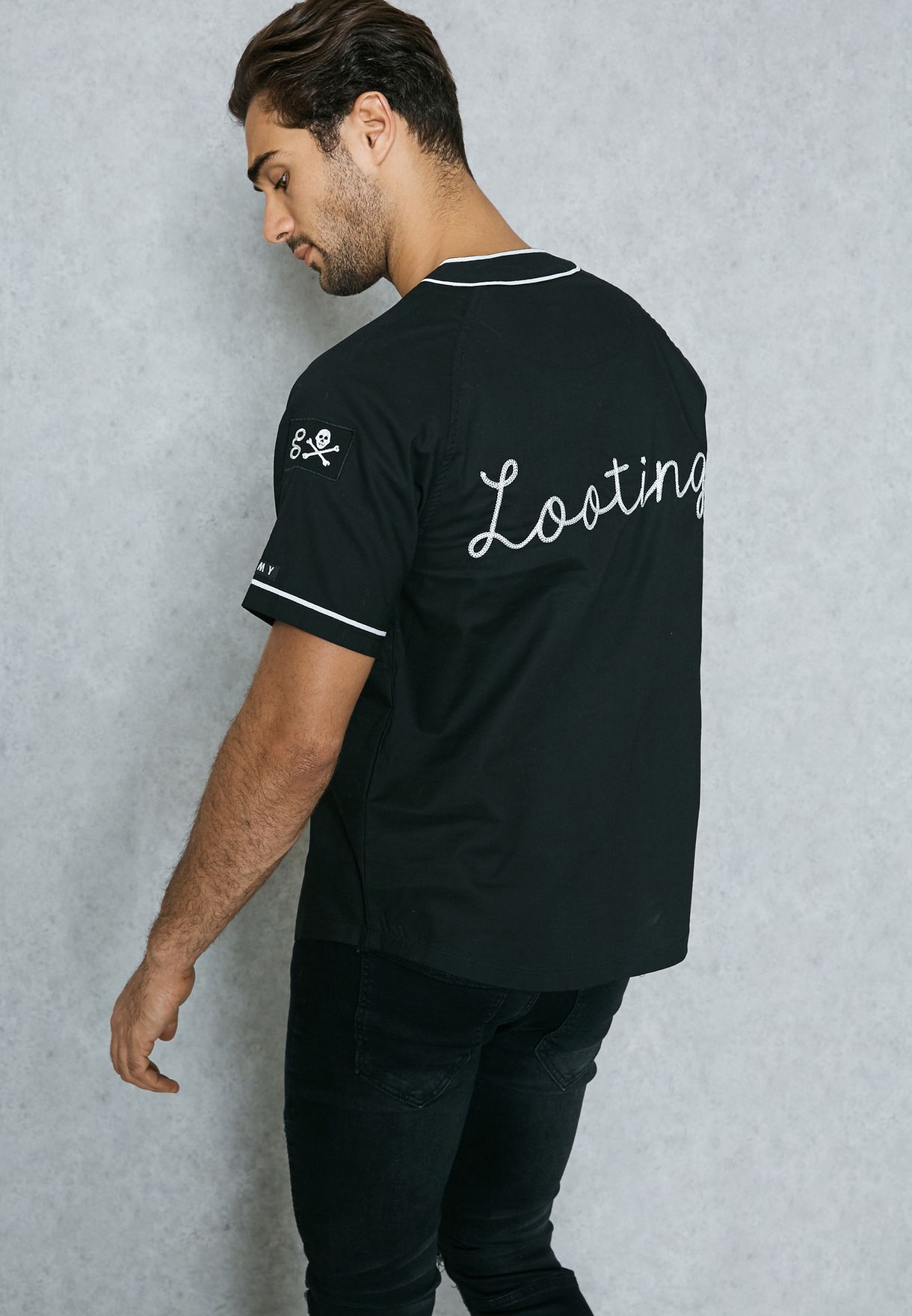 Buy Grimey black Skull Print Baseball Jersey for Men in Riyadh, Jeddah