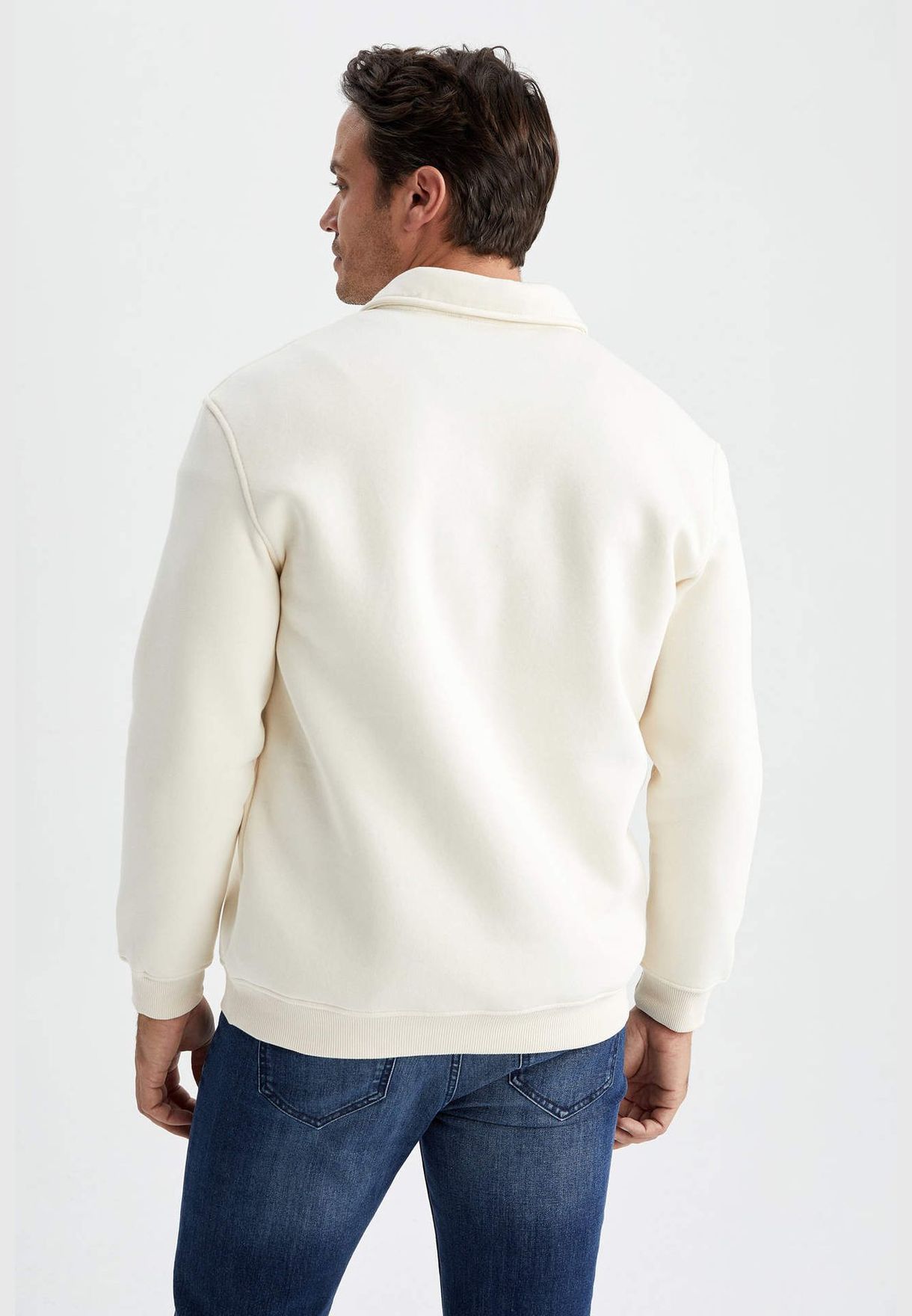 Man Polo Neck Long Sleeve Knitted Sweatshirt