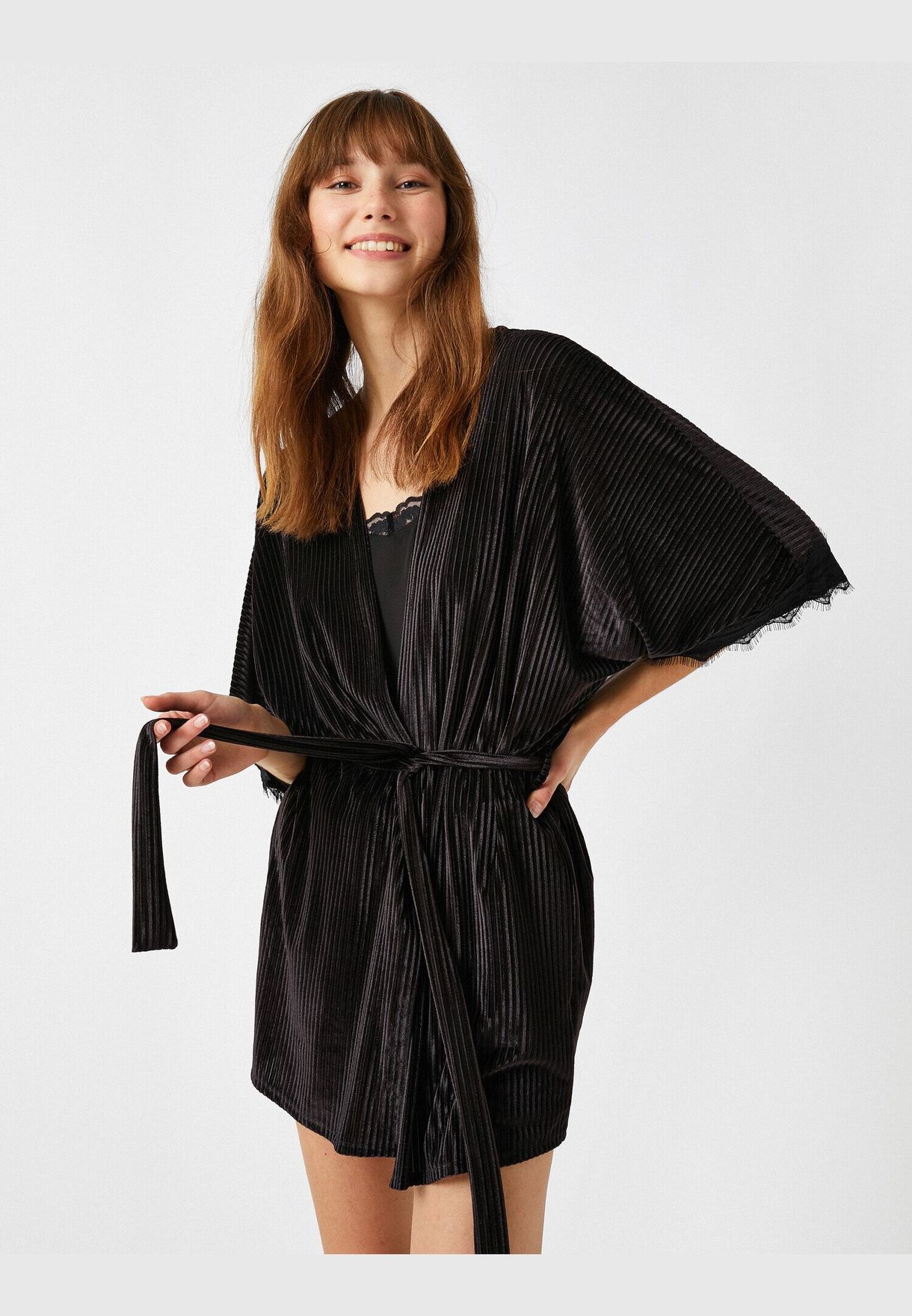 Buy Koton black Velvet Lace Detailed Robe for Women in MENA, Worldwide ...