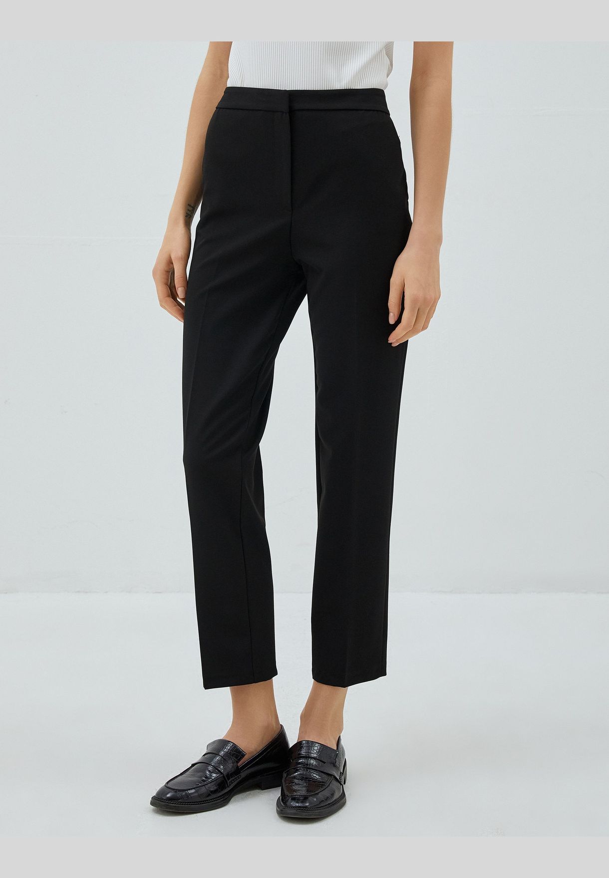 High Rise Pocket Detail Crop Cigarette Trousers