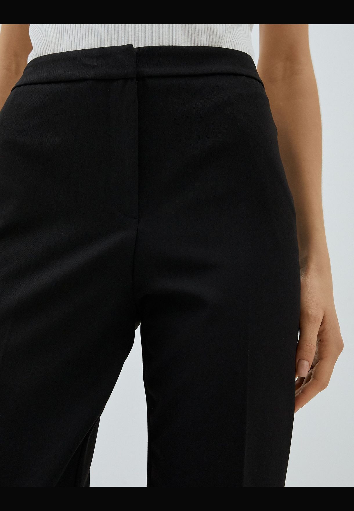 High Rise Pocket Detail Crop Cigarette Trousers