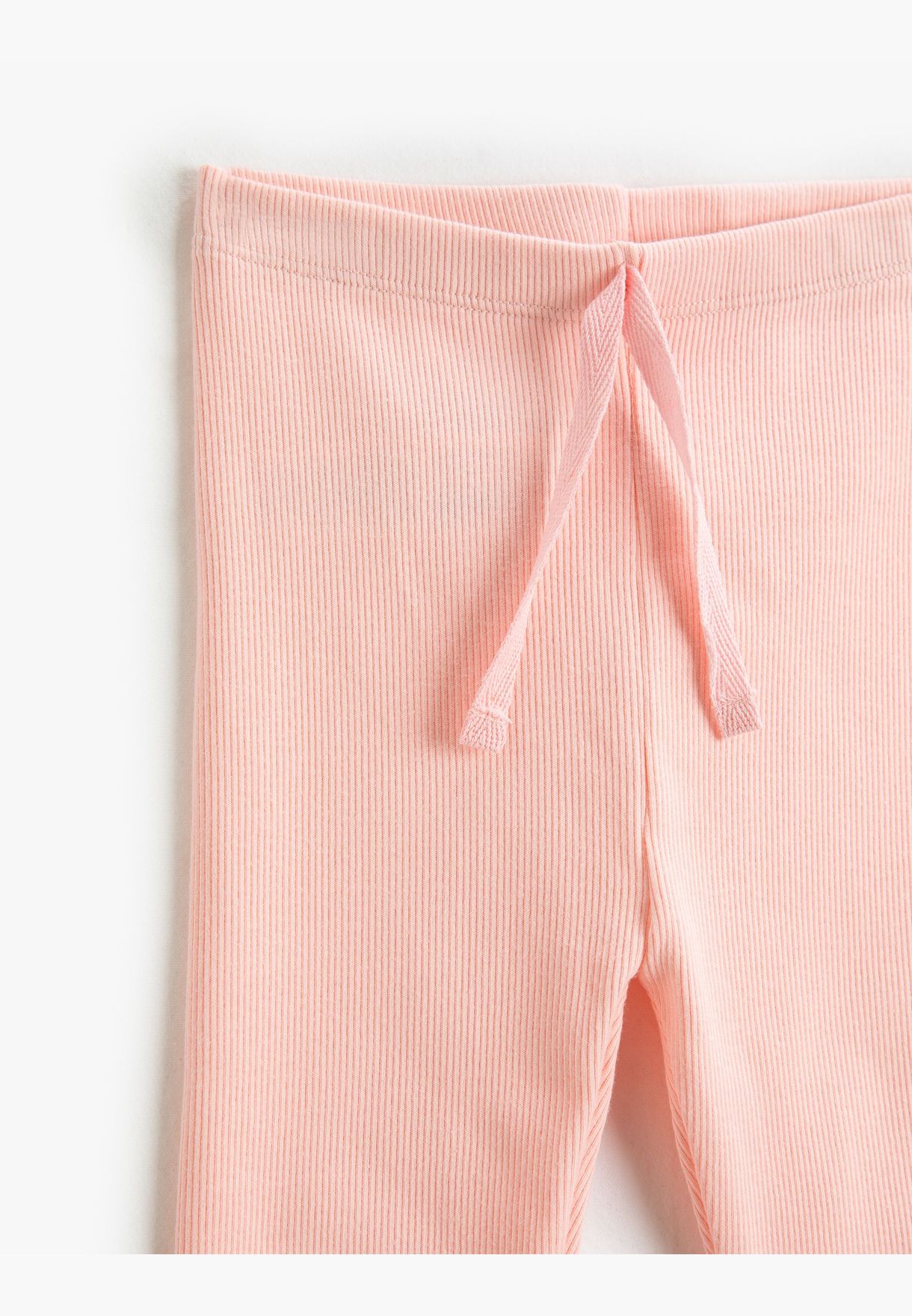 Ribbed Basic Leggings Drawstring Elastic Waistband