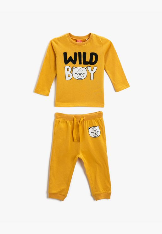 Wild Boy Printed Set Long Sleeve T-Shirt Drawstring Jogger Sweatpants Cotton