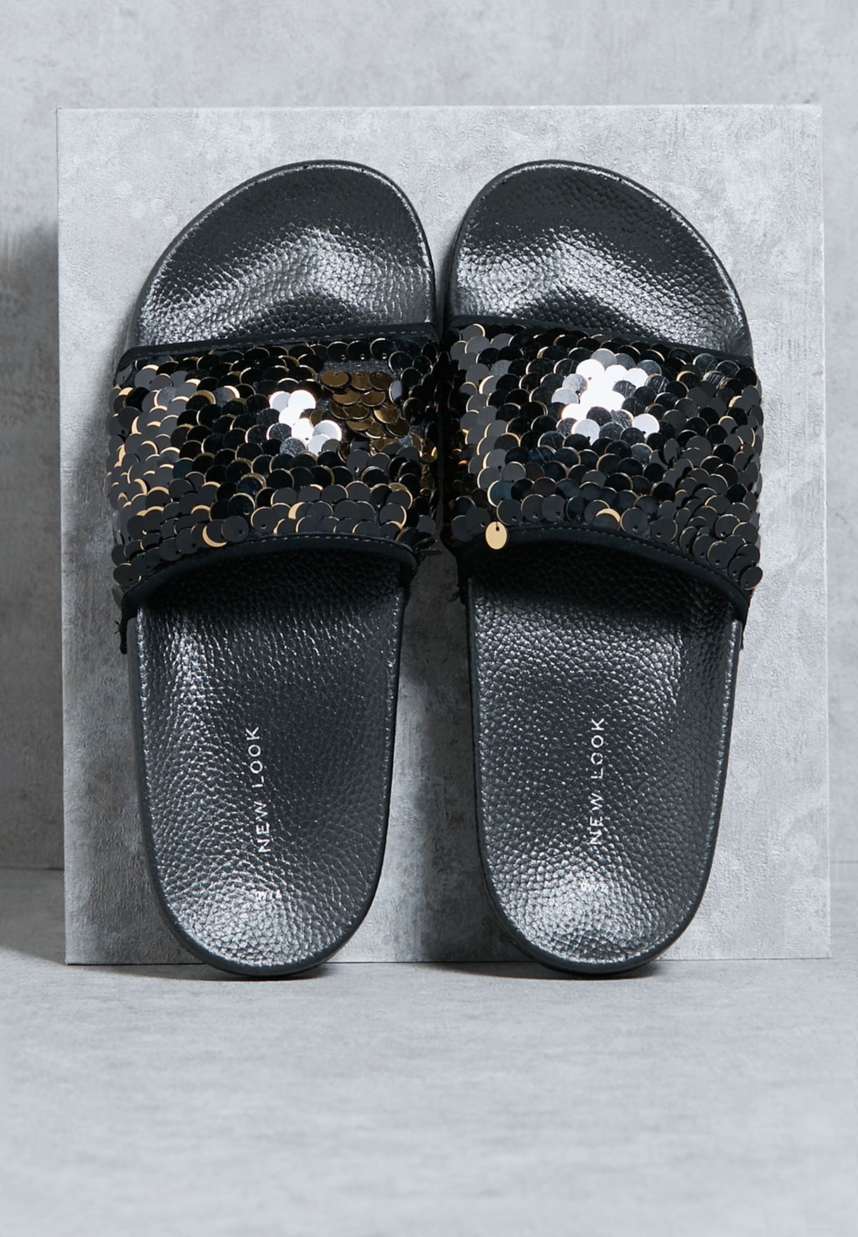 Buy New Look black Sequin Slides for 