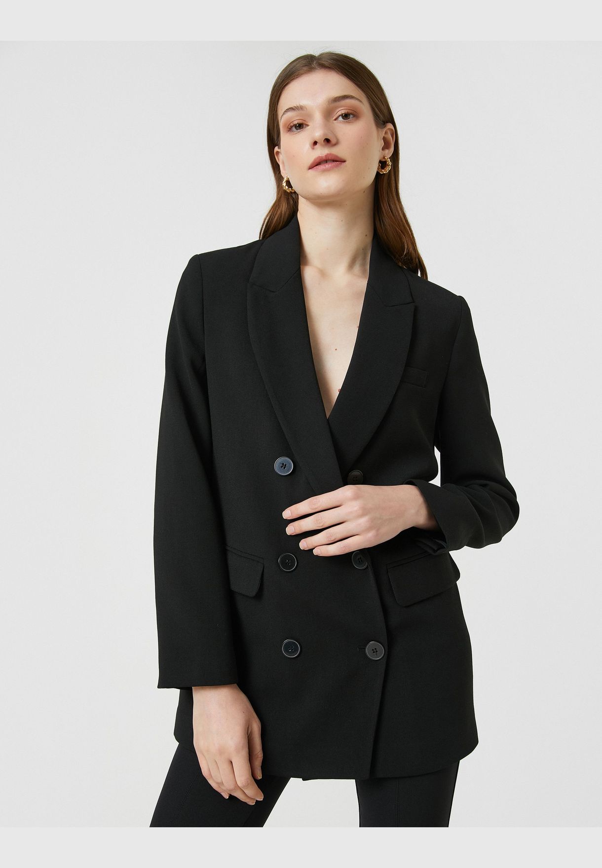 Wrapped Button Blazer Jacket Pocket Detail