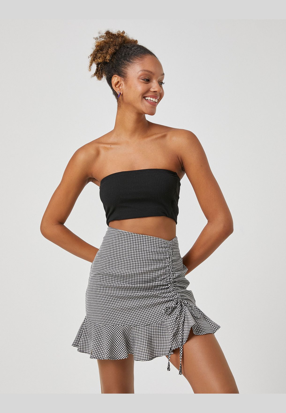 Check Ruffe Viscose Mini Skirt