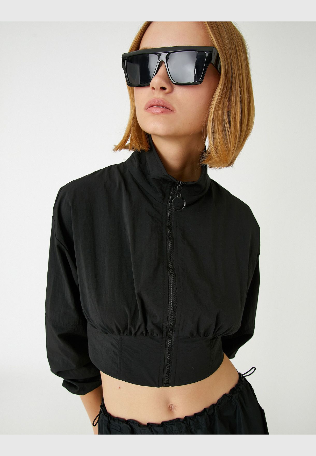 Crop Zipper Bomber Jacket