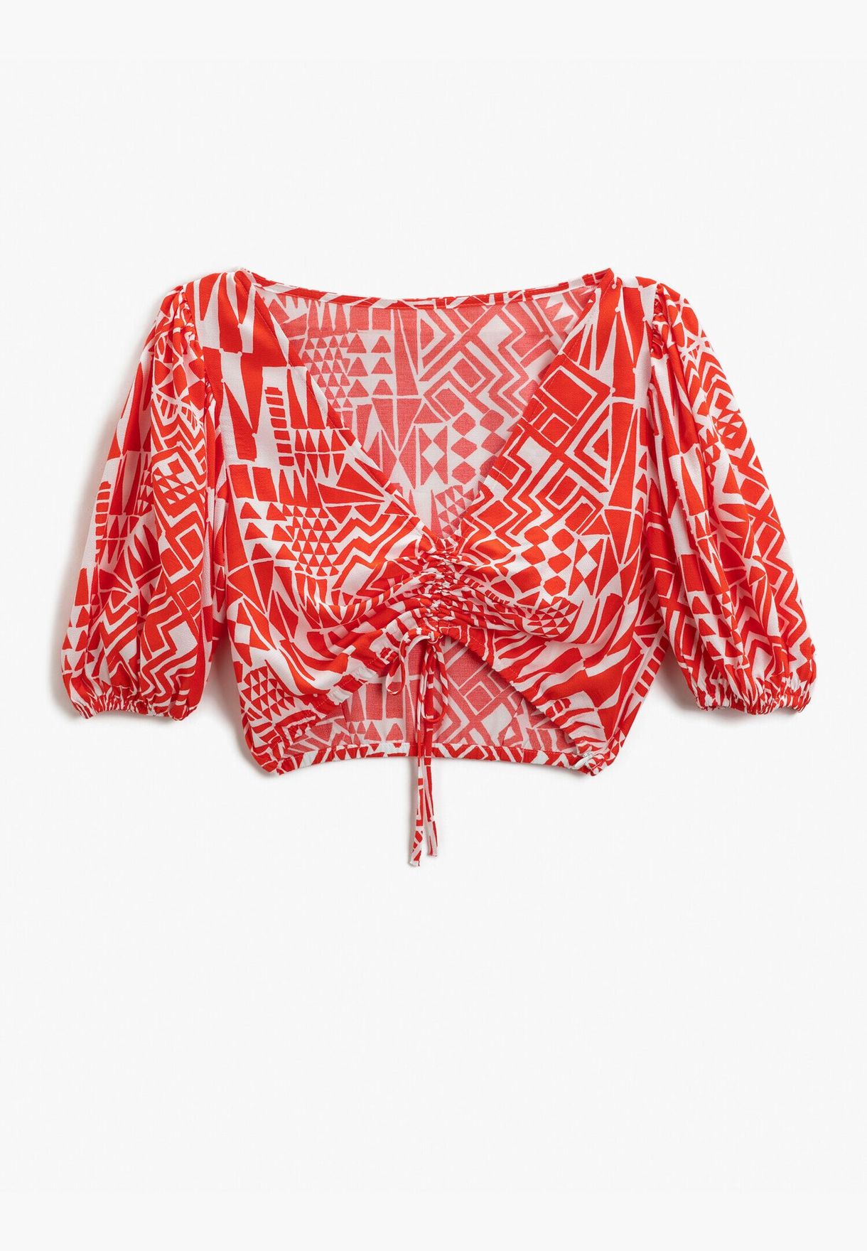 Skirtly Yours Styled by Melis Ağazat - Puff Sleeve Printed Crop Gathered Blouse