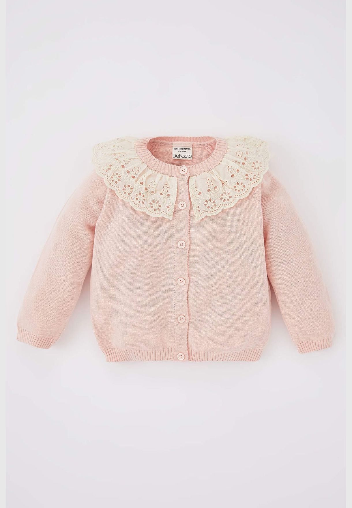 BabyGirl Lace Neck Long Sleeve Tricot Cardigan
