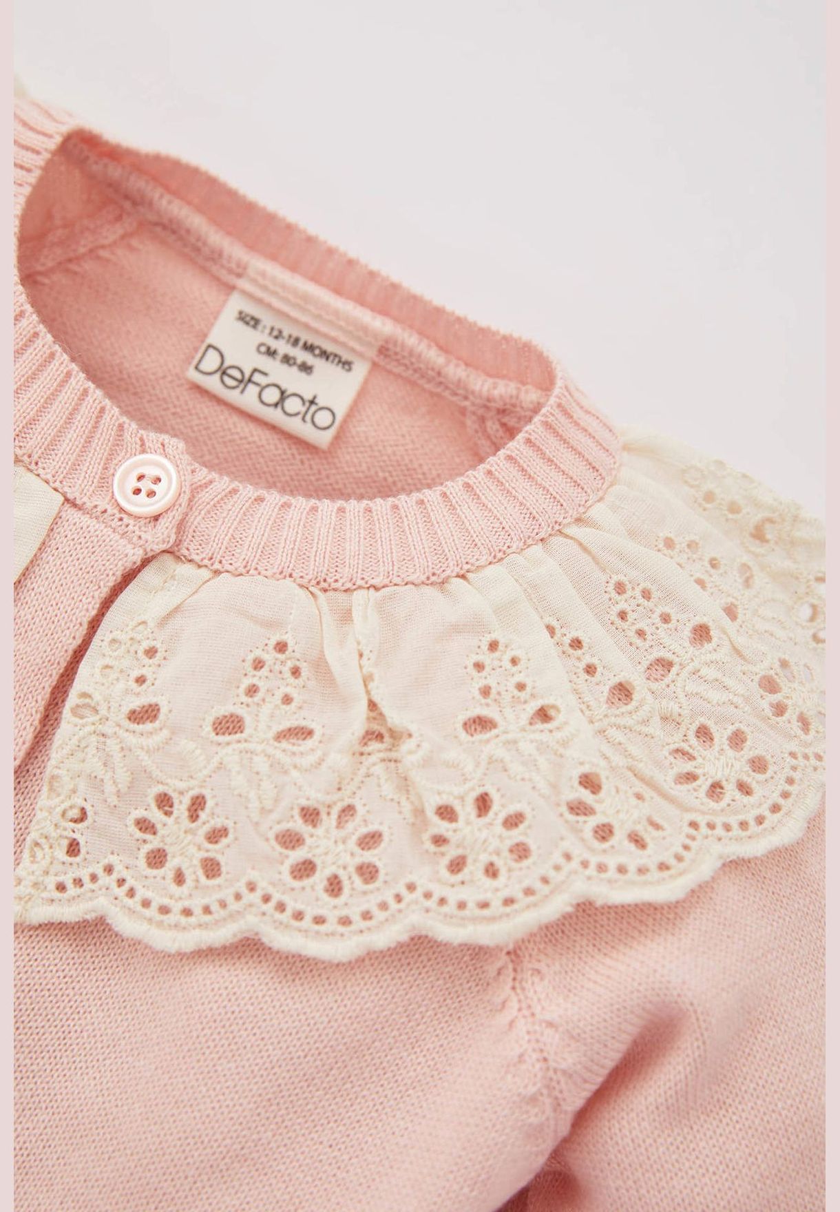 BabyGirl Lace Neck Long Sleeve Tricot Cardigan