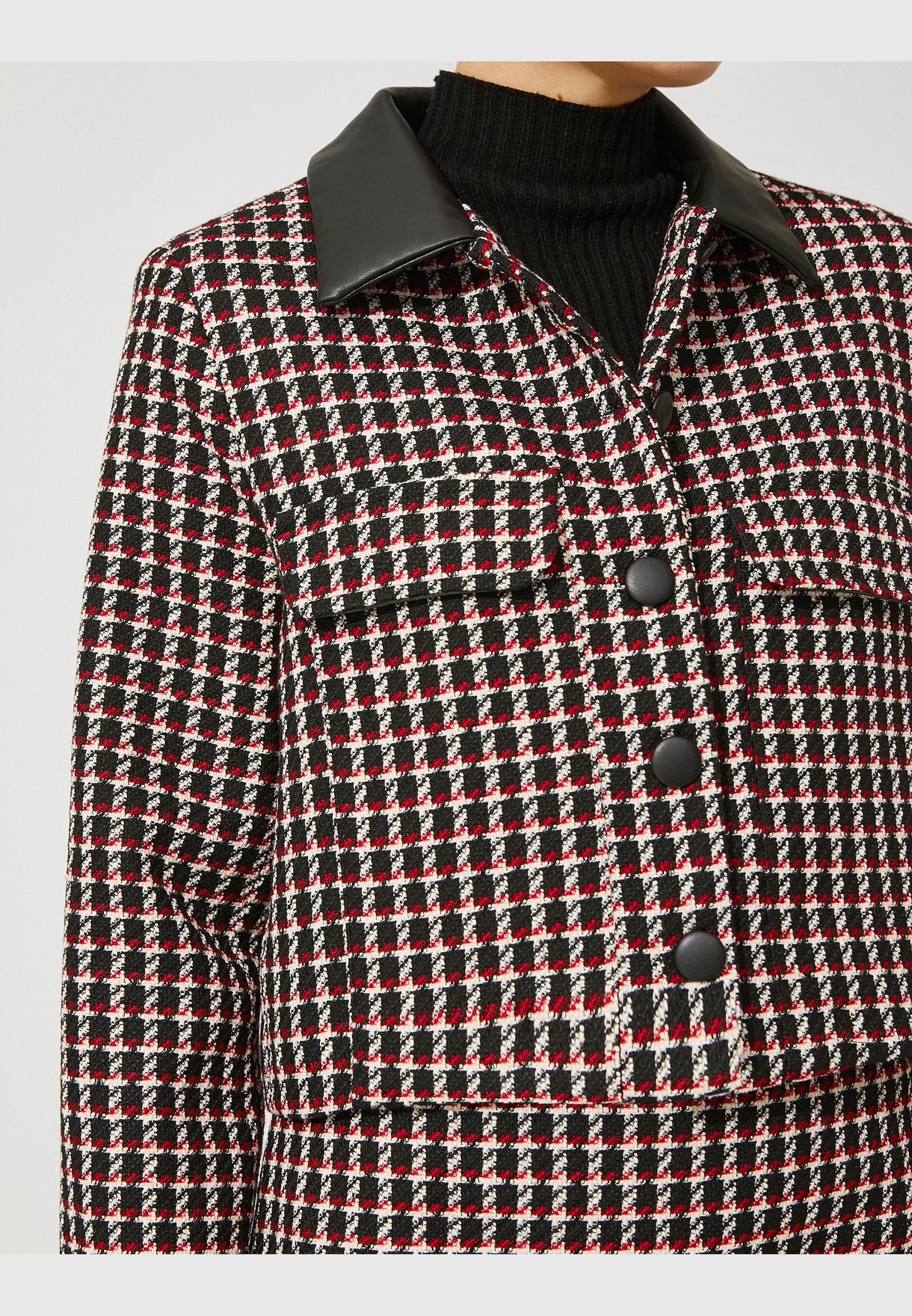 Crop Tweed Jacket Faux Leather Detail
