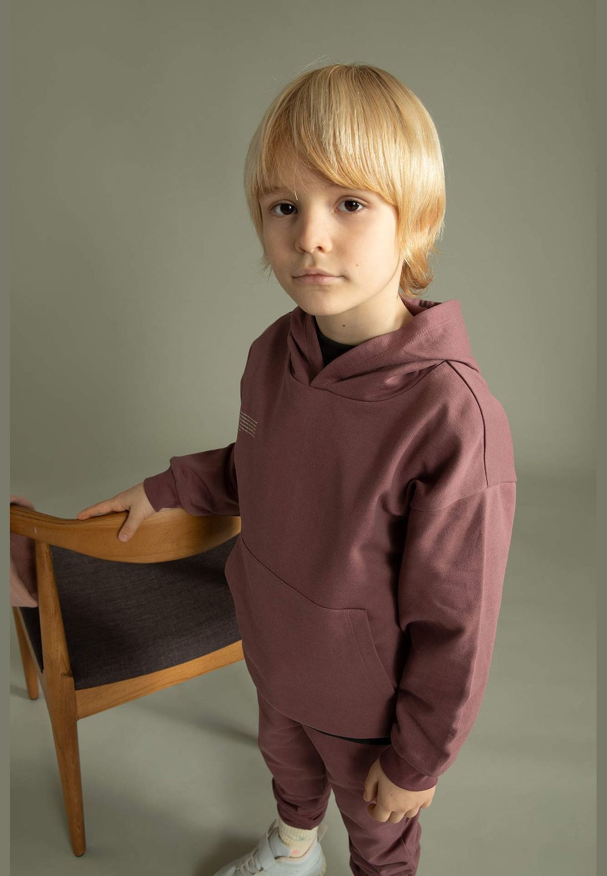 Boy Oversize Fit Hooded Long Sleeve Knitted Sweat Shirt