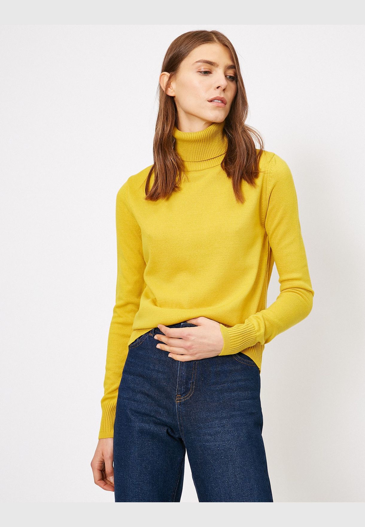 yellow polo neck jumper