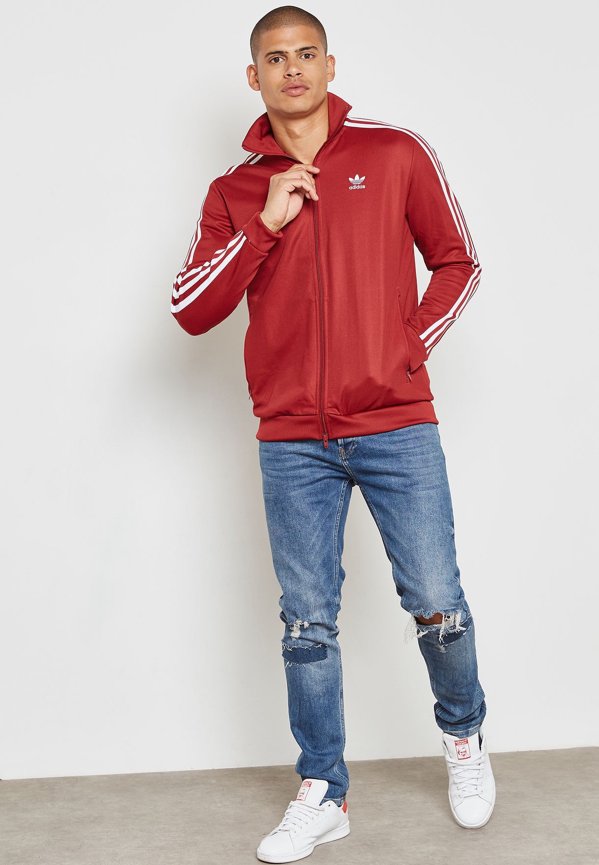 adidas beckenbauer jacket maroon