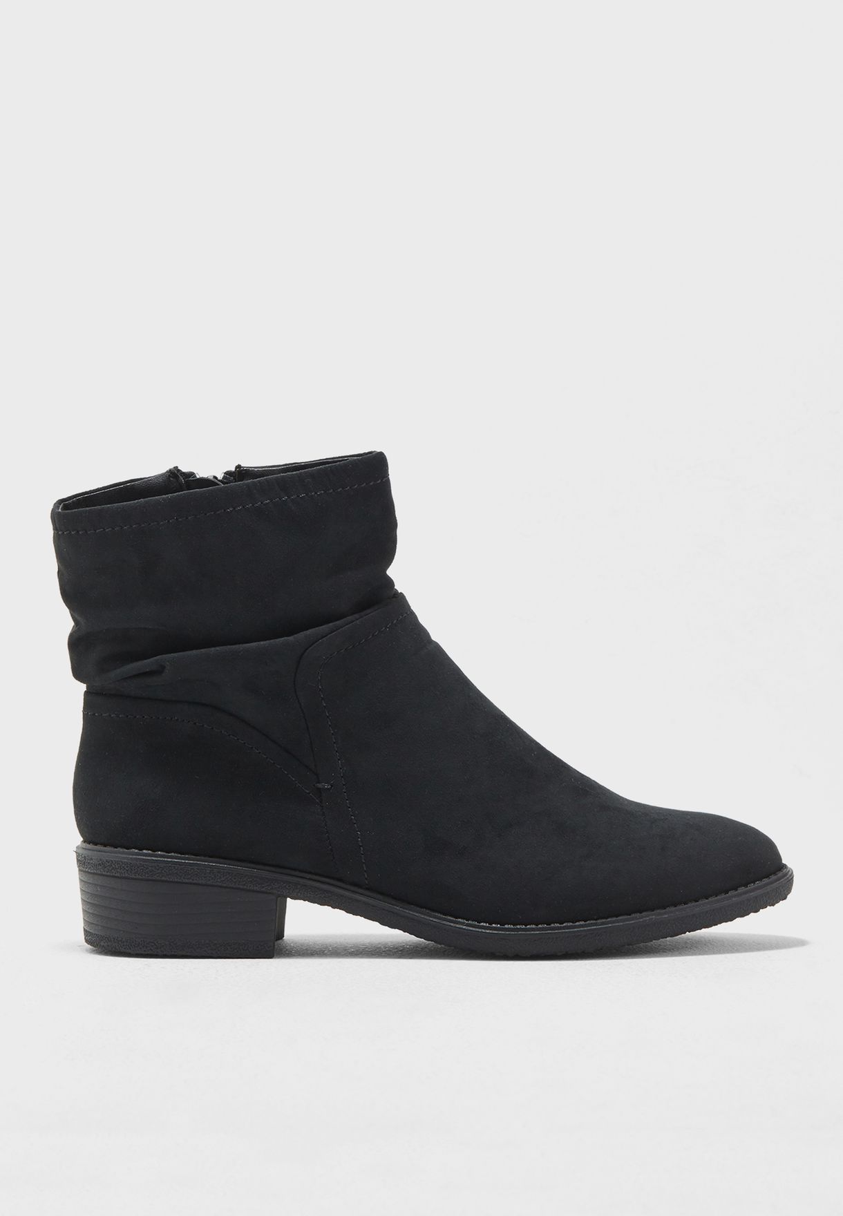 black ruched ankle boots