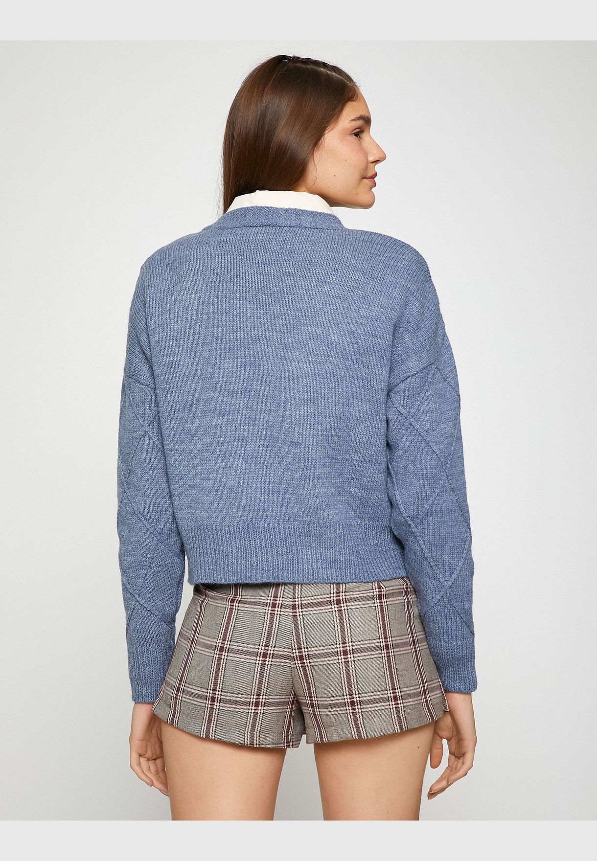 Crop Cardigan Knitted V Neck Long Sleeve Button Detail