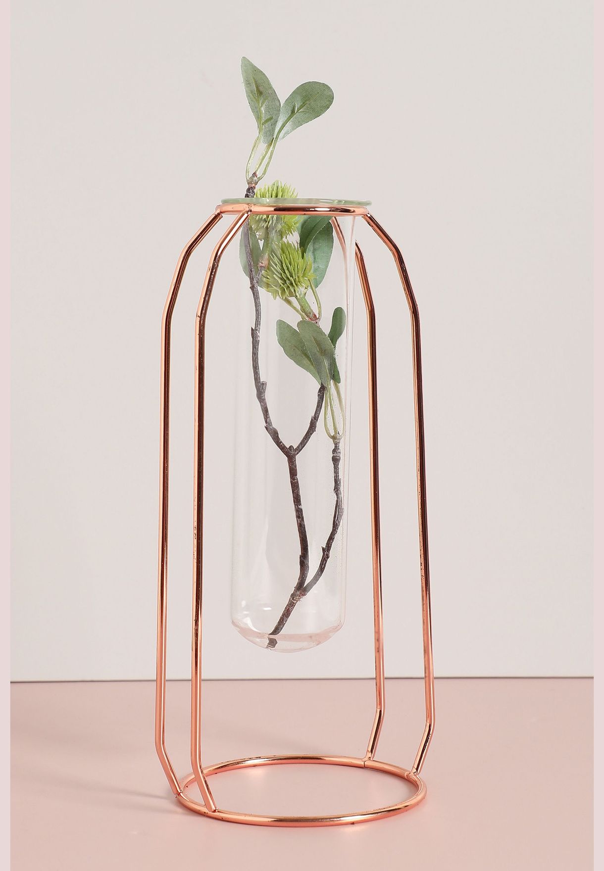 Sqaure Shaped Modern Glass Test Tube Metal Flower Vase For Home Decor