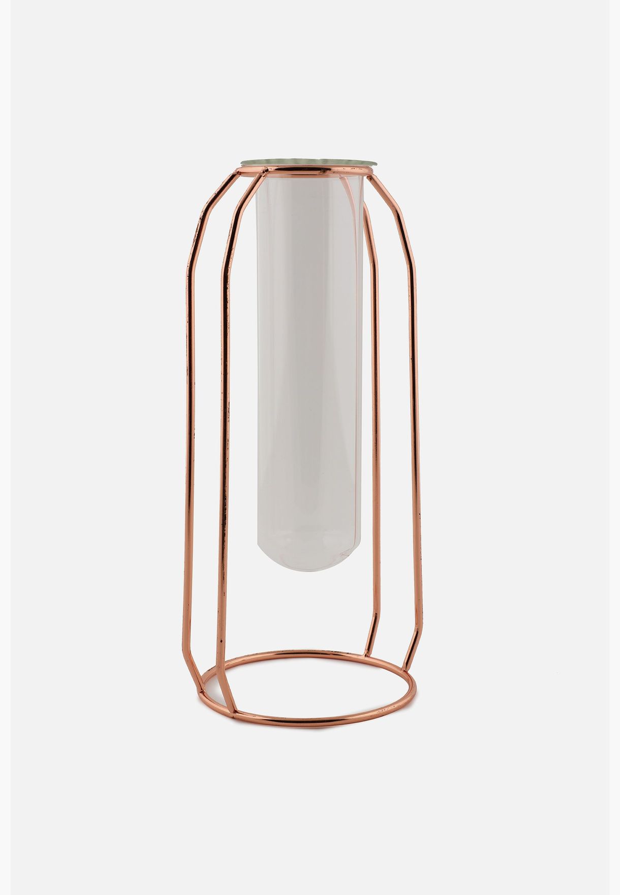 Sqaure Shaped Modern Glass Test Tube Metal Flower Vase For Home Decor 