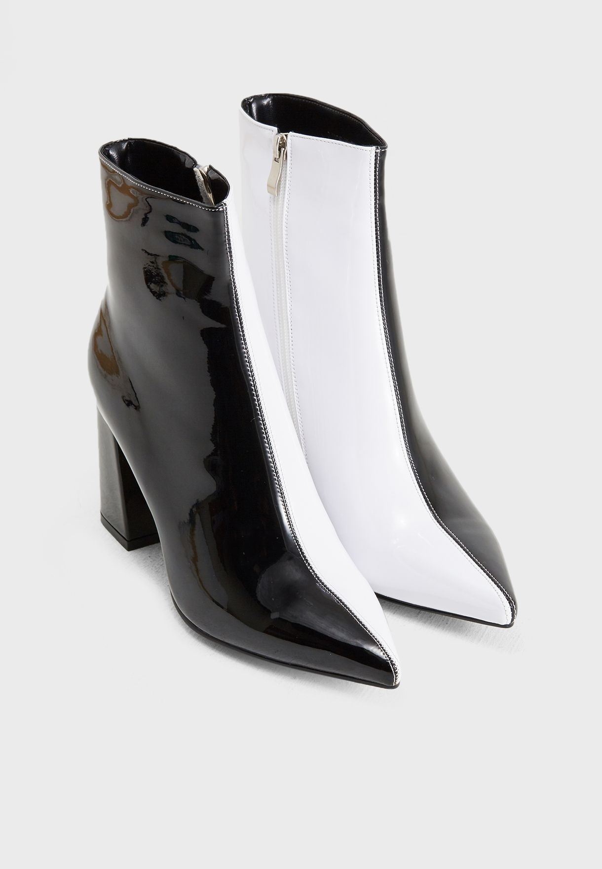 Two-Tone Pointed Toe Ankle Boots 