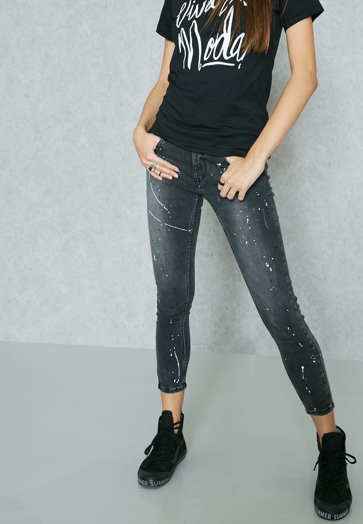 grey paint splatter jeans womens
