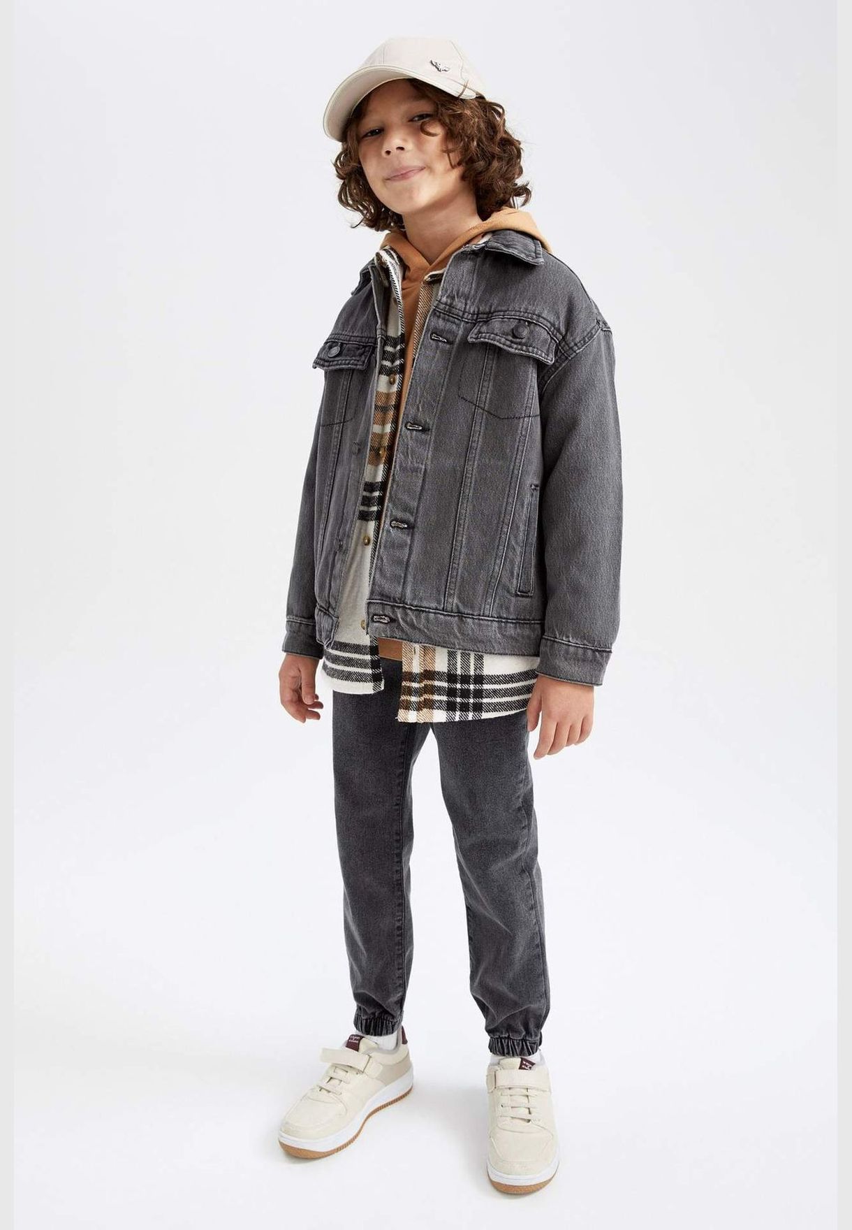 Boy Oversize Fit Polo Neck Long Sleeve Denim Jacket