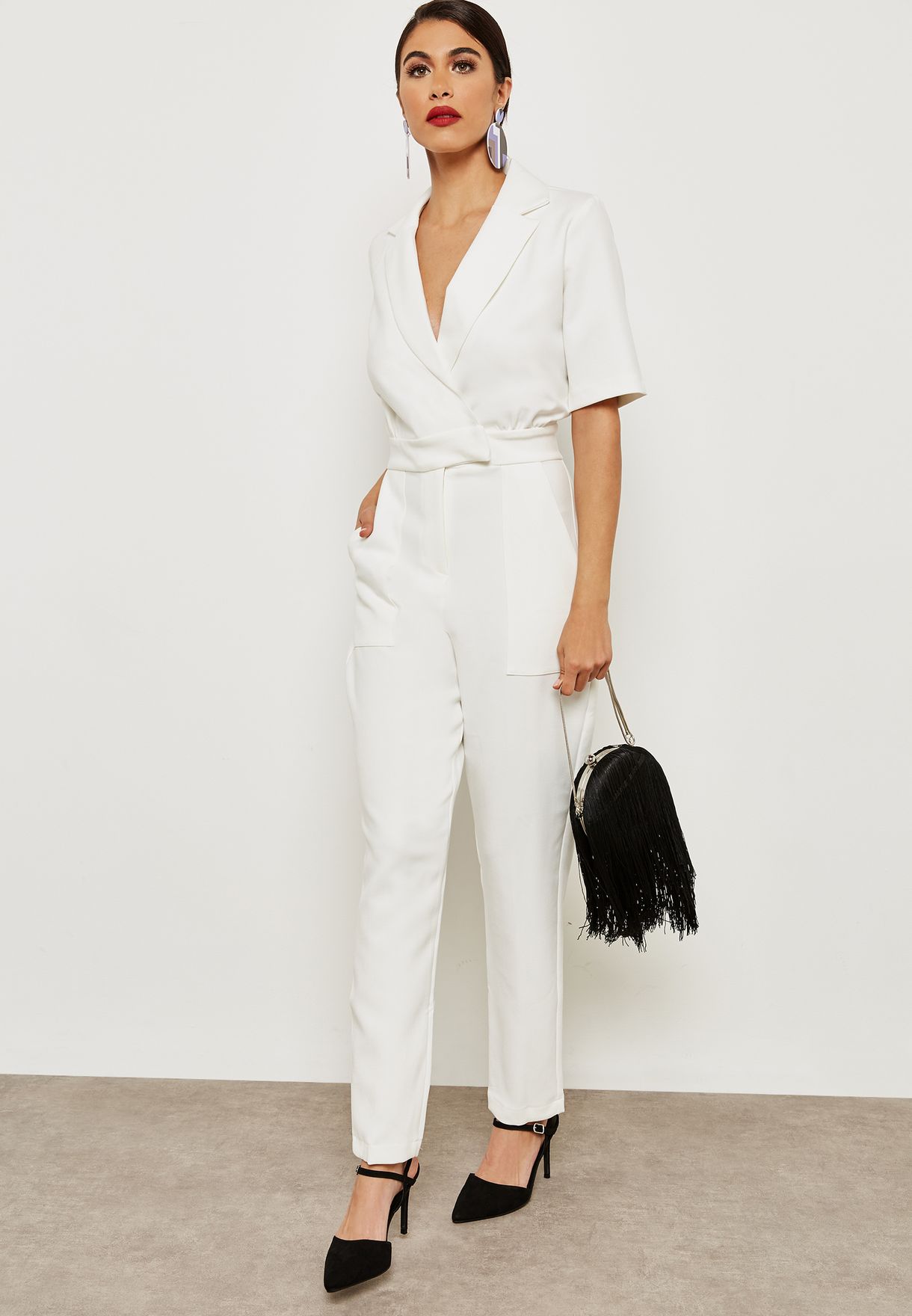 white jumpsuit with collar