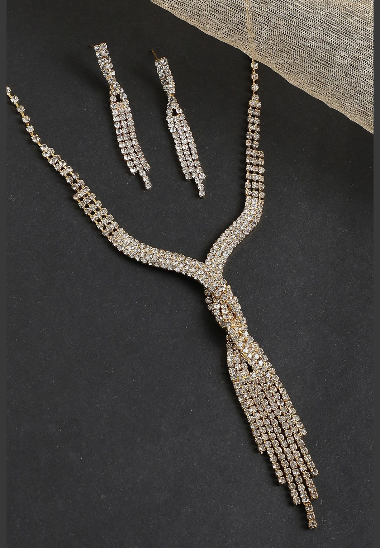 Gold Plated Party Designer Stone Necklace and Earring Set For Women