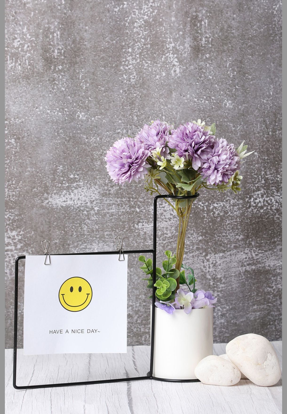 Solid Medium Ceramic Planter with Metal Wire Note Stand For Home Décor