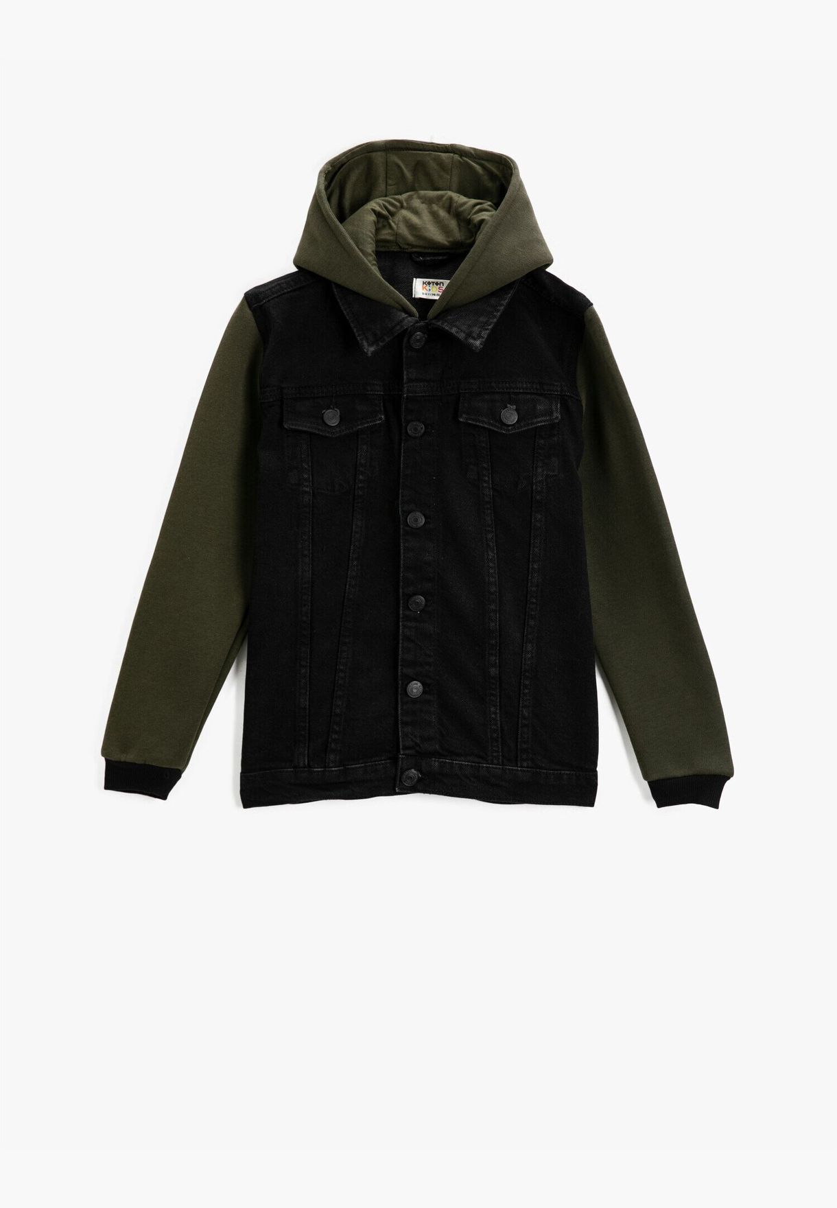 Hooded Jean Jacket Sweat Sleeve and Hoodie Cotton
