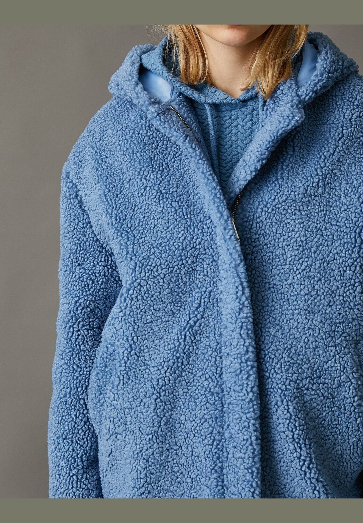 petite blue teddy coat