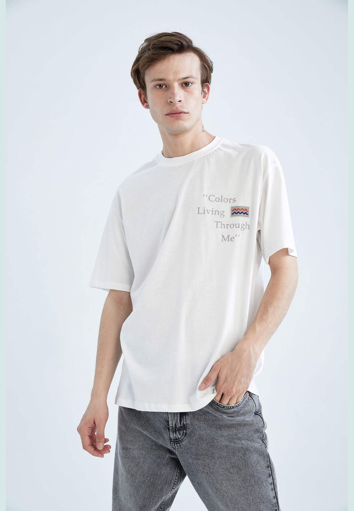 Boxy Fit Short Sleeve Back Slogan Print T-Shirt